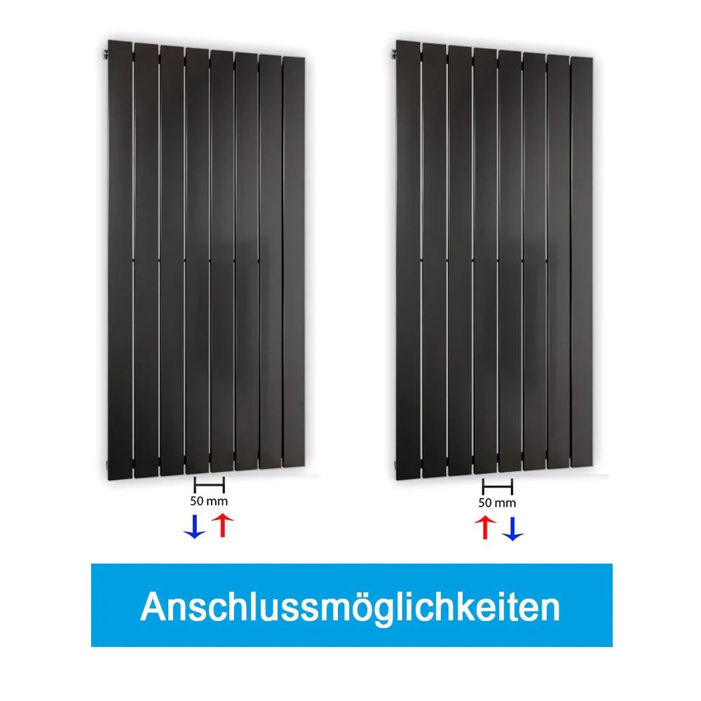 Design Paneelheizkörper vertikal anthrazit Heizkörper Badheizkörper flach Badezimmer Heizung Anschlussmöglichkeiten - heizkoerper.shop