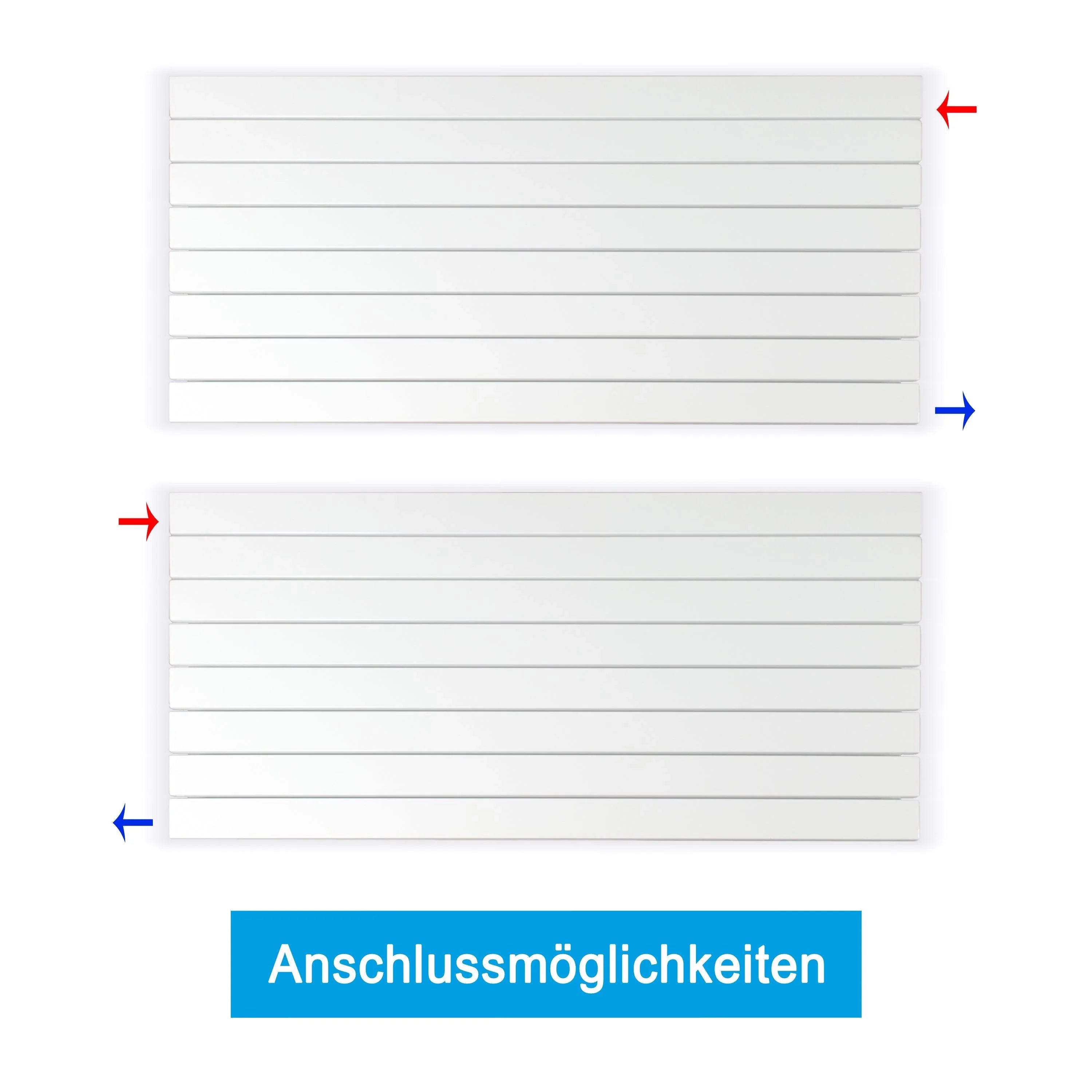 Design Paneelheizkörper horizontal mit seitlichem Anschluss Heizkörper Badheizkörper flach Anschlussmöglichkeiten - heizkoerper.shop