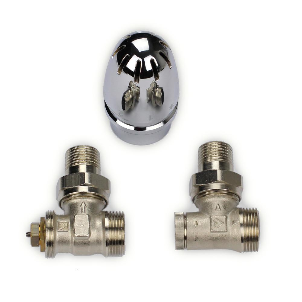 Anschlussset für Badheizkörper Standardanschluss Vorlaufverschraubung Rücklaufverschraubung inkl. Thermostatkopf absperrbar regulierbar Eckausführung chrom - heizkoerper.shop