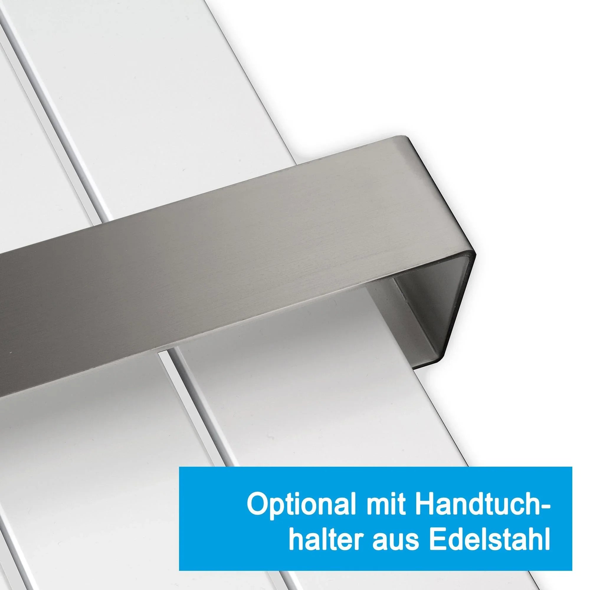 Design Paneelheizkörper Handtuchstange Bad Flachheizkörper Anschluss links rechts versetztem Mittelanschluss flach Handtuchstange aus Edelstahl - heizkoerper.shop