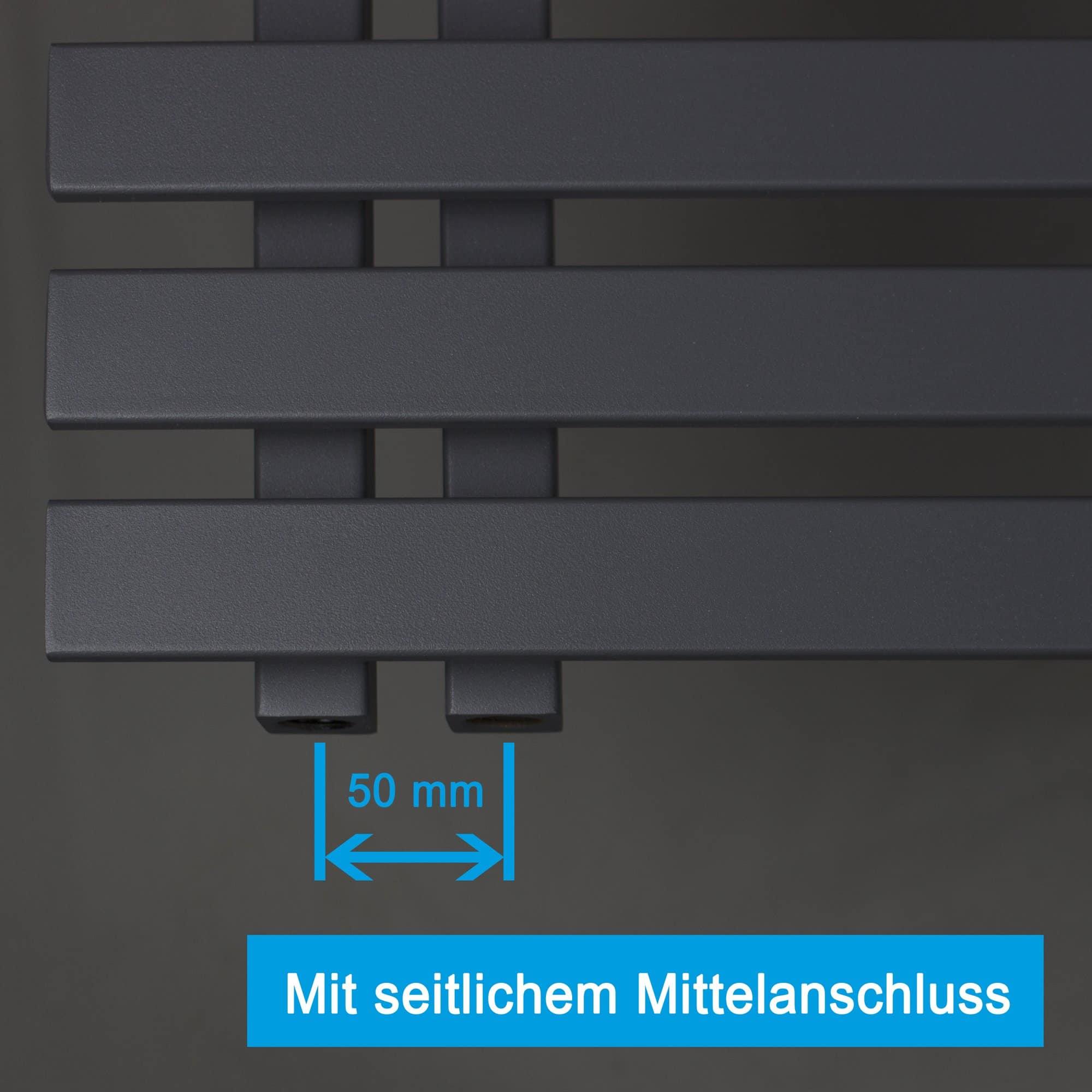 Design Badheizkörper Paneel Heizkörper Handtuch Mittel Anschluss links rechts anthrazit seitlich offen mit seitlichem Mittelanschluss - heizkoerper.shop
