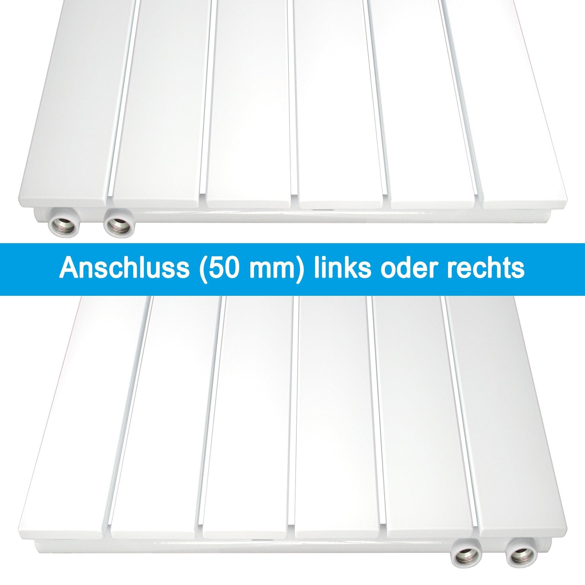 Flachheizkörper mit Handtuchstange Anschluss links rechts versetztem Mittelanschluss flach Anschluss unten - heizkoerper.shop
