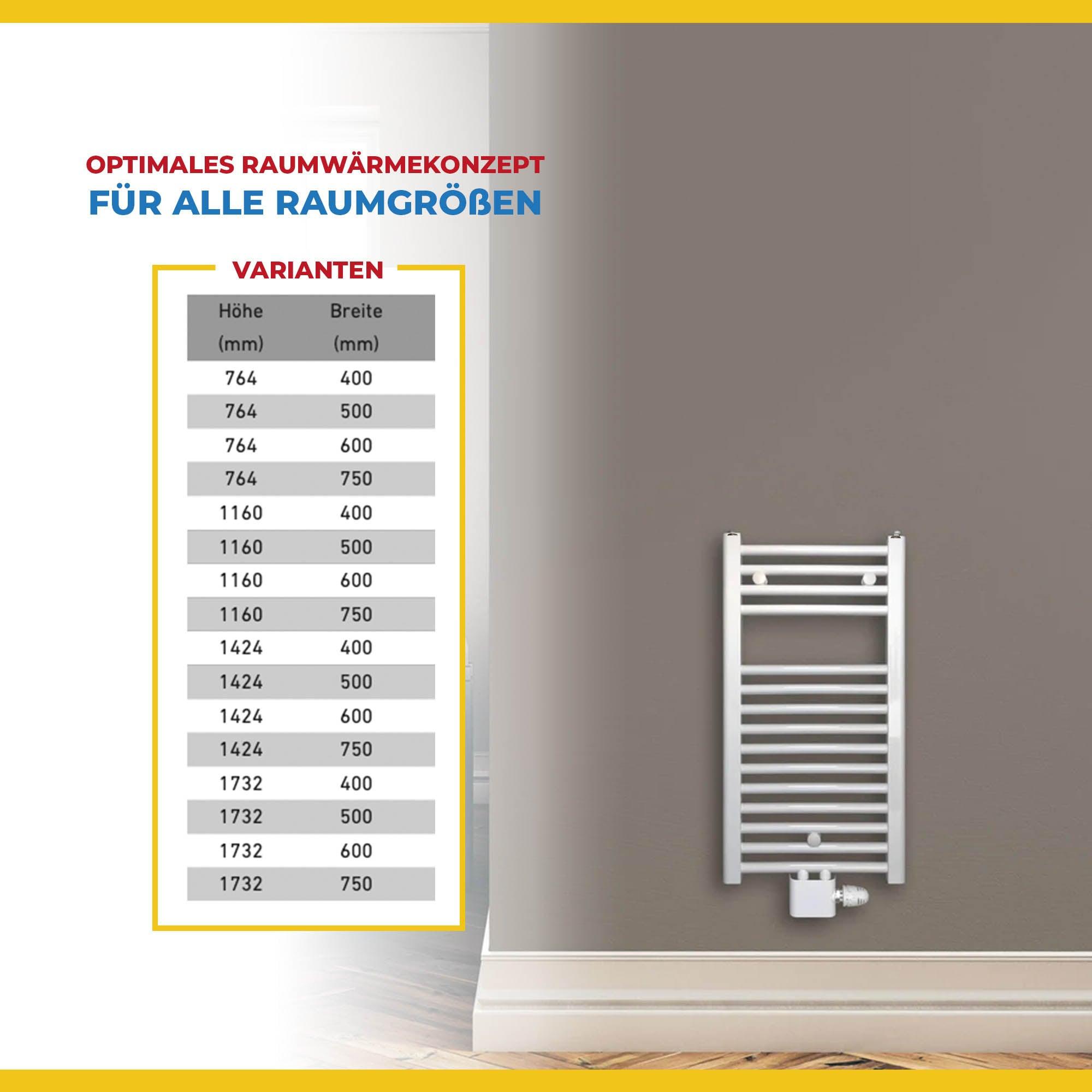 Badheizkörper gerade mit Mittelanschluss Handtuchhalter Badezimmer Varianten