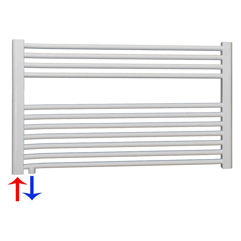 Radiateur de salle de bain avec raccordement à gauche ou à droite | avec raccordement central décalé 
