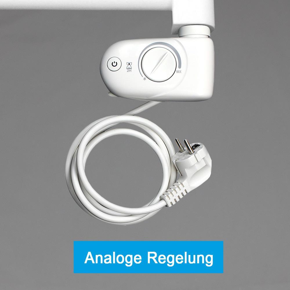 Badheizkörper elektrisch mit analogem Thermostat Elektroheizkörper Handtuchwärmer elektrischer Handtuchhalter weiß Analoge Regelung - heizkoerper.shop
