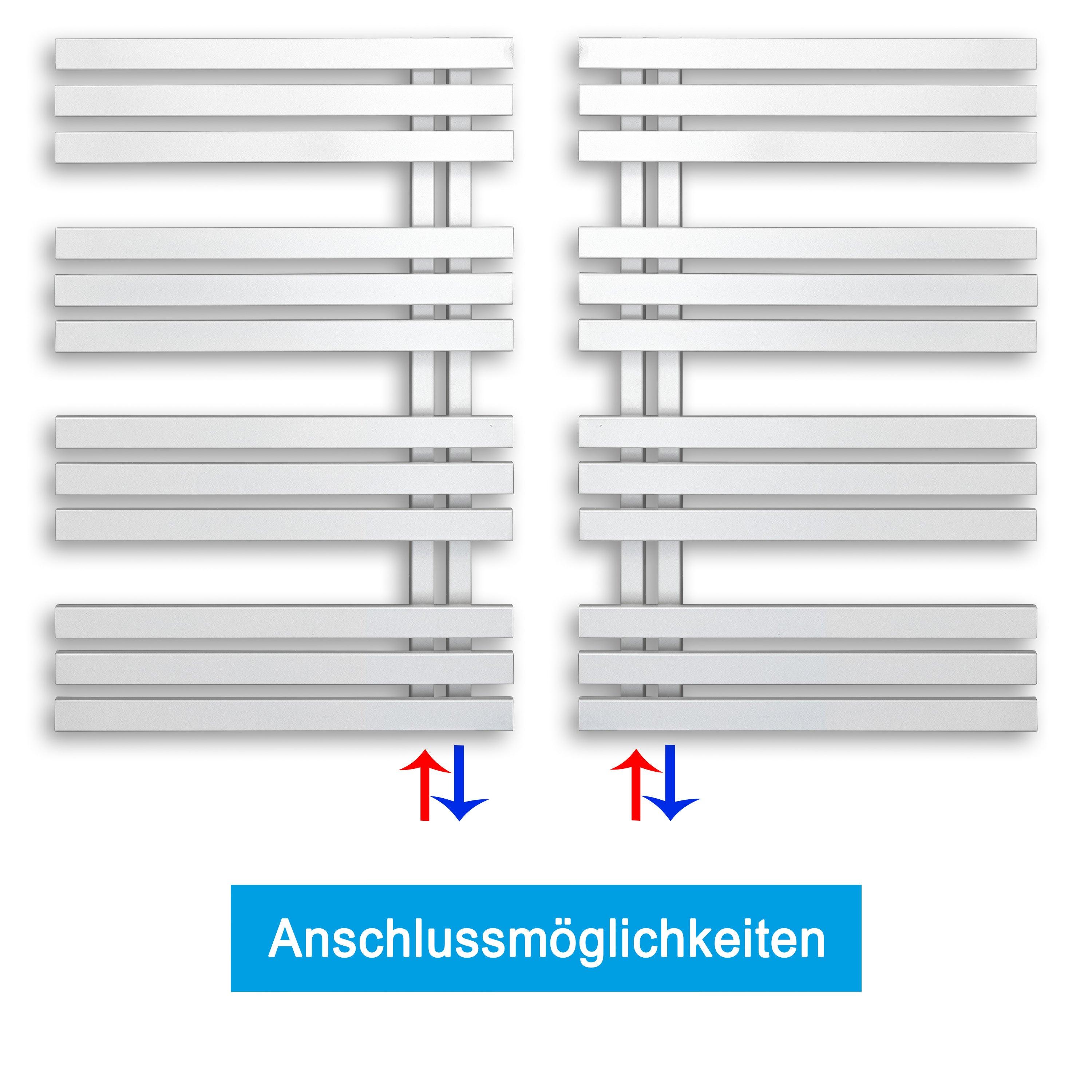 Design Badheizkörper 1000 x 600 mm Paneel Heizkörper Handtuch Mittel Anschluss links rechts weiß seitlich offen Anschlussmöglichkeiten - heizkoerper.shop