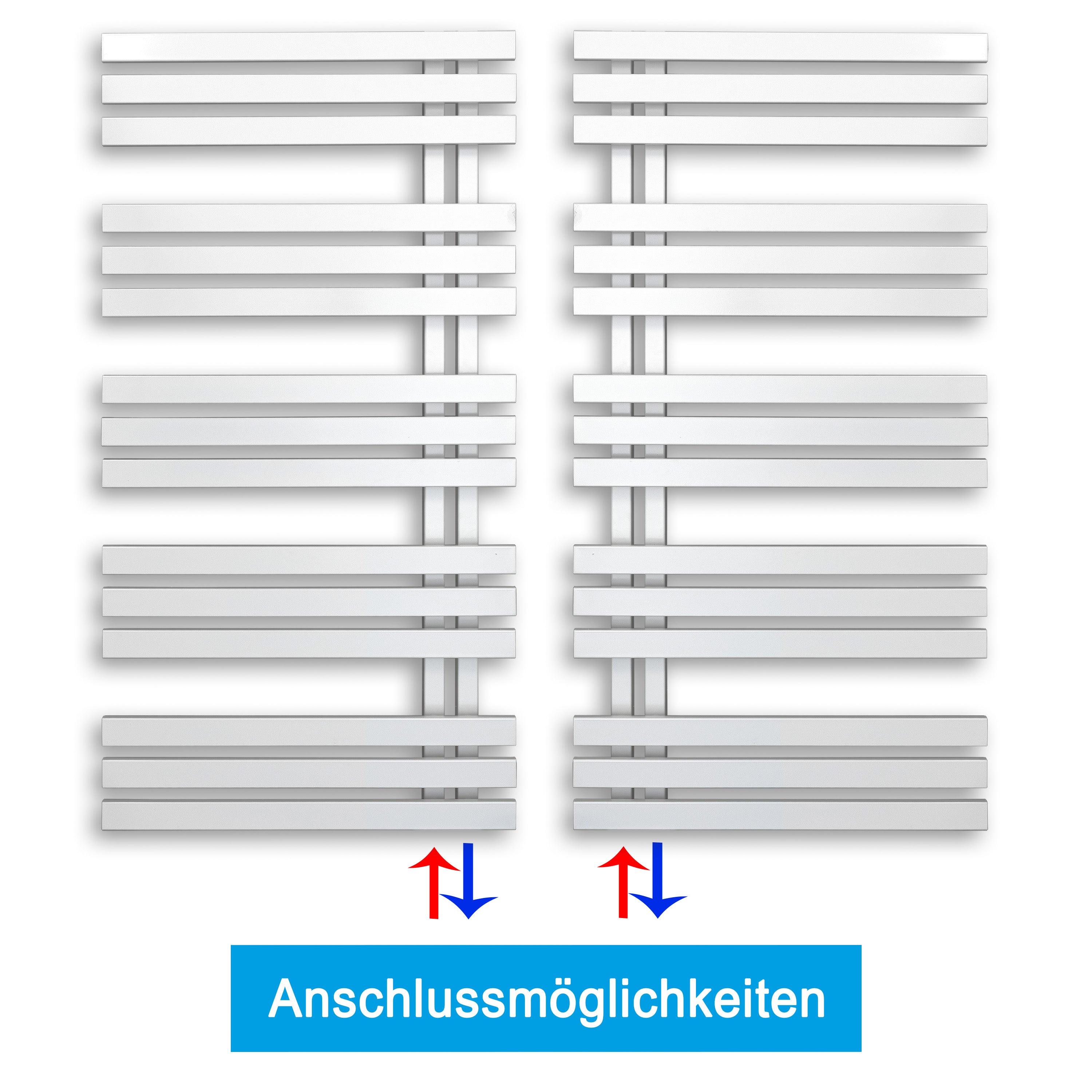 Design Badheizkörper 1200 x 600 mm Paneel Heizkörper Handtuch Mittel Anschluss links rechts weiß seitlich offen Anschlussmöglichkeiten - heizkoerper.shop