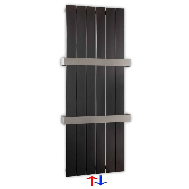 Flachheizkörper mit Mittelanschluss 1200 x 450 mit Handtuchstangen anthrazit Heizkörper Badheizkörper flach - heizkoerper.shop