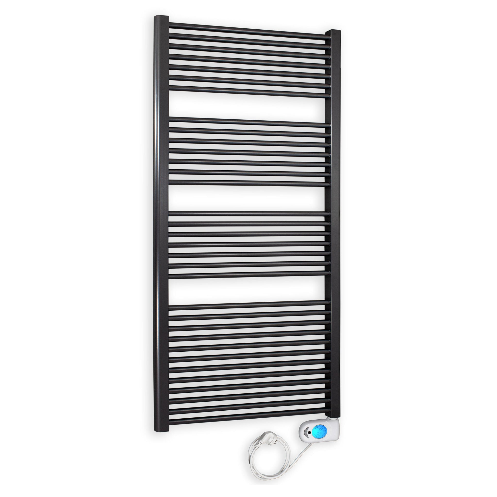 Badheizkörper gerade mit digitalem Thermotimer 1732 x 600 anthrazit Elektroheizkörper Handtuchwärmer elektrischer Handtuchhalter - heizkoerper.shop