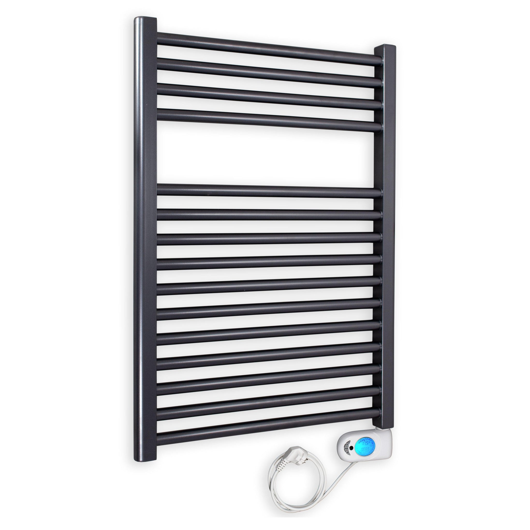Badheizkörper gerade mit digitalem Thermotimer 764 x 600 anthrazit Elektroheizkörper Handtuchwärmer elektrischer Handtuchhalter - heizkoerper.shop