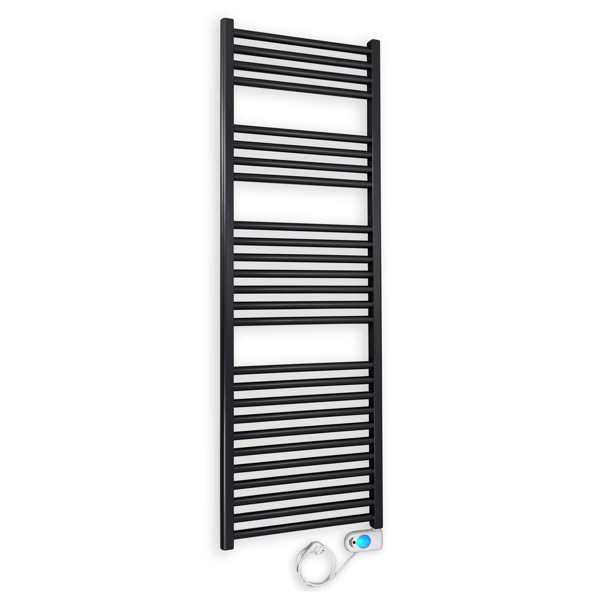 Badheizkörper gerade mit digitalem Thermotimer 1424 x 400 schwarz Elektroheizkörper Handtuchwärmer elektrischer Handtuchhalter - heizkoerper.shop