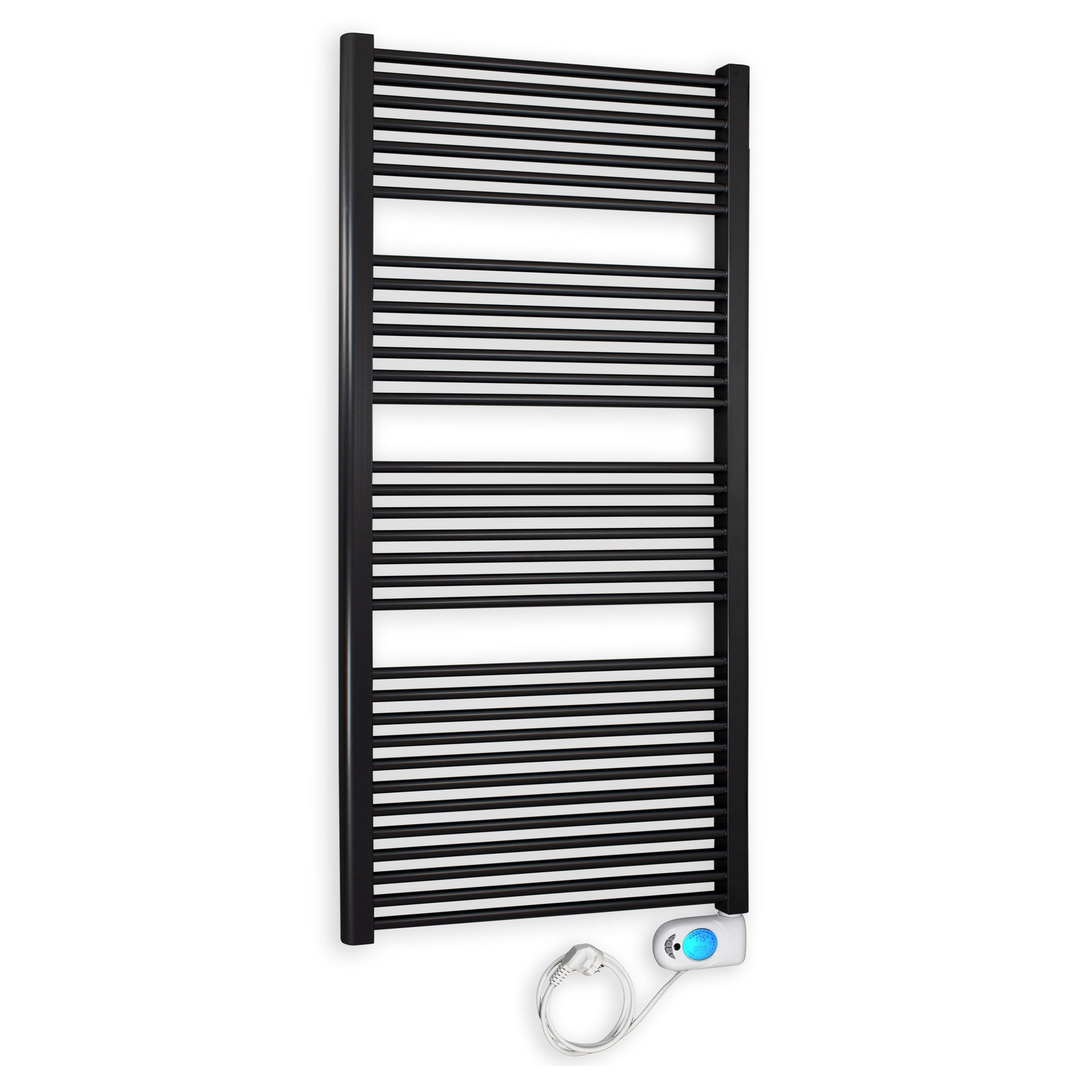 Badheizkörper gerade mit digitalem Thermotimer 1732 x 600 schwarz Elektroheizkörper Handtuchwärmer elektrischer Handtuchhalter - heizkoerper.shop