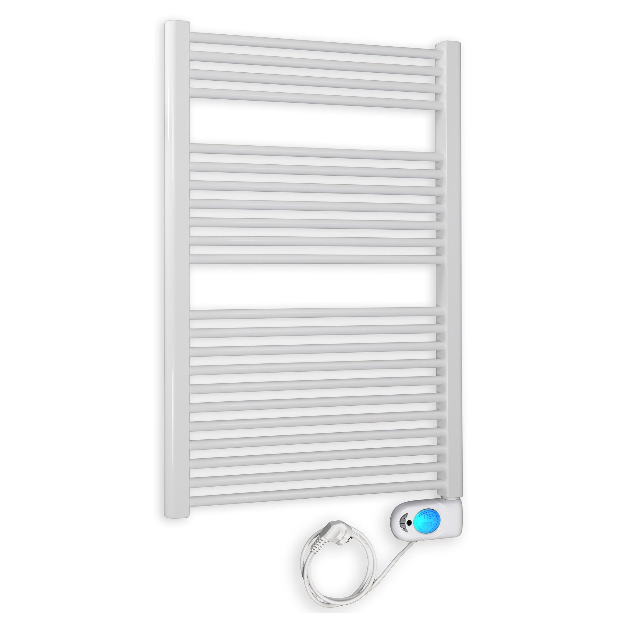 Badheizkörper gerade mit digitalem Thermotimer 1160 x 750 weiß Elektroheizkörper Handtuchwärmer elektrischer Handtuchhalter - heizkoerper.shop