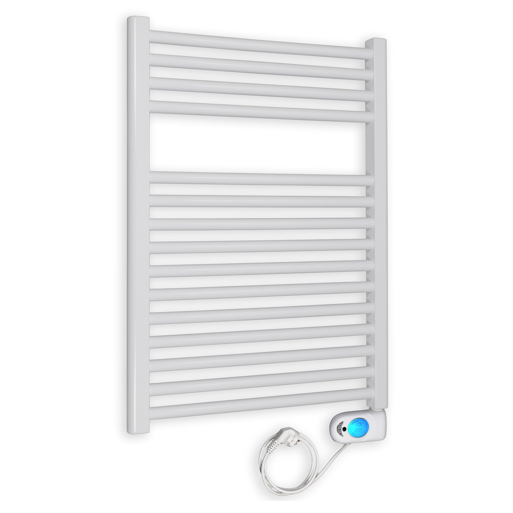Badheizkörper gerade mit digitalem Thermotimer 764 x 600 weiß Elektroheizkörper Handtuchwärmer elektrischer Handtuchhalter - heizkoerper.shop