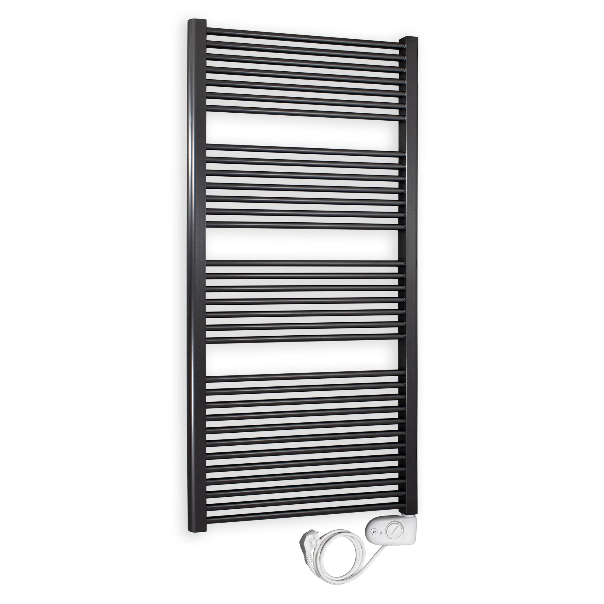 Badheizkörper gerade mit analogem Thermostat 1732 x 600 anthrazit Elektroheizkörper Handtuchwärmer elektrischer Handtuchhalter - heizkoerper.shop