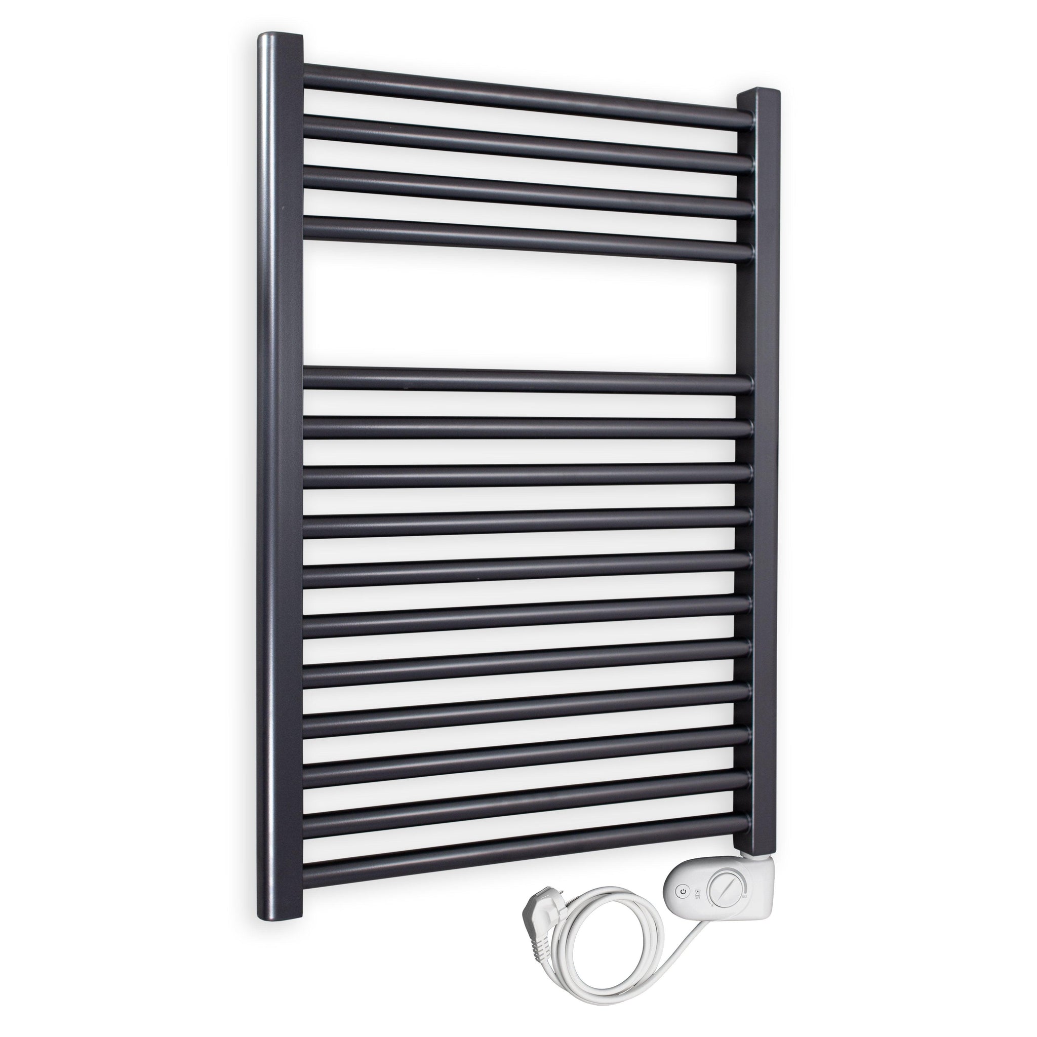 Badheizkörper gerade mit analogem Thermostat 764 x 600 anthrazit Elektroheizkörper Handtuchwärmer elektrischer Handtuchhalter - heizkoerper.shop
