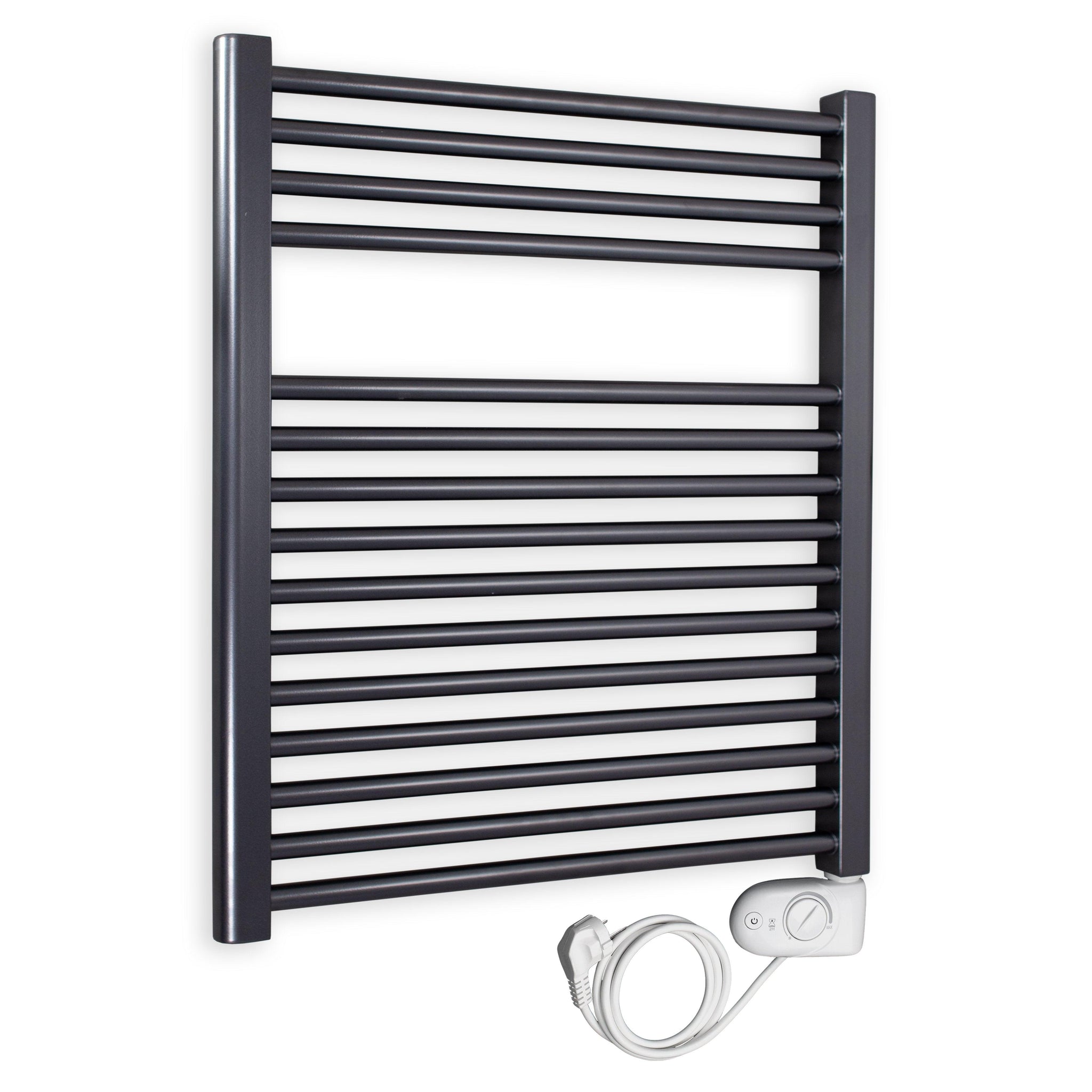 Badheizkörper gerade mit analogem Thermostat 764 x 750 anthrazit Elektroheizkörper Handtuchwärmer elektrischer Handtuchhalter - heizkoerper.shop