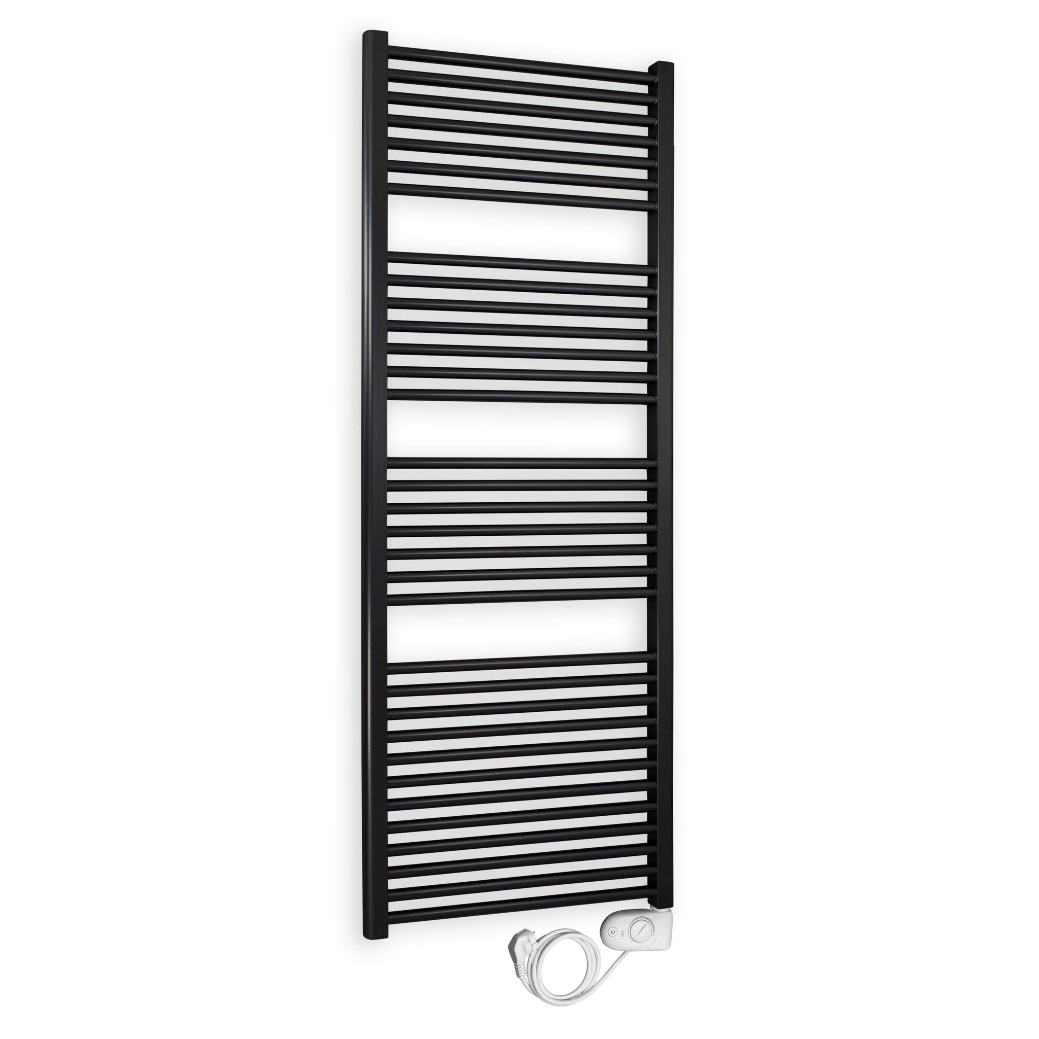 Badheizkörper gerade mit analogem Thermostat 1732 x 500 schwarz Elektroheizkörper Handtuchwärmer elektrischer Handtuchhalter - heizkoerper.shop