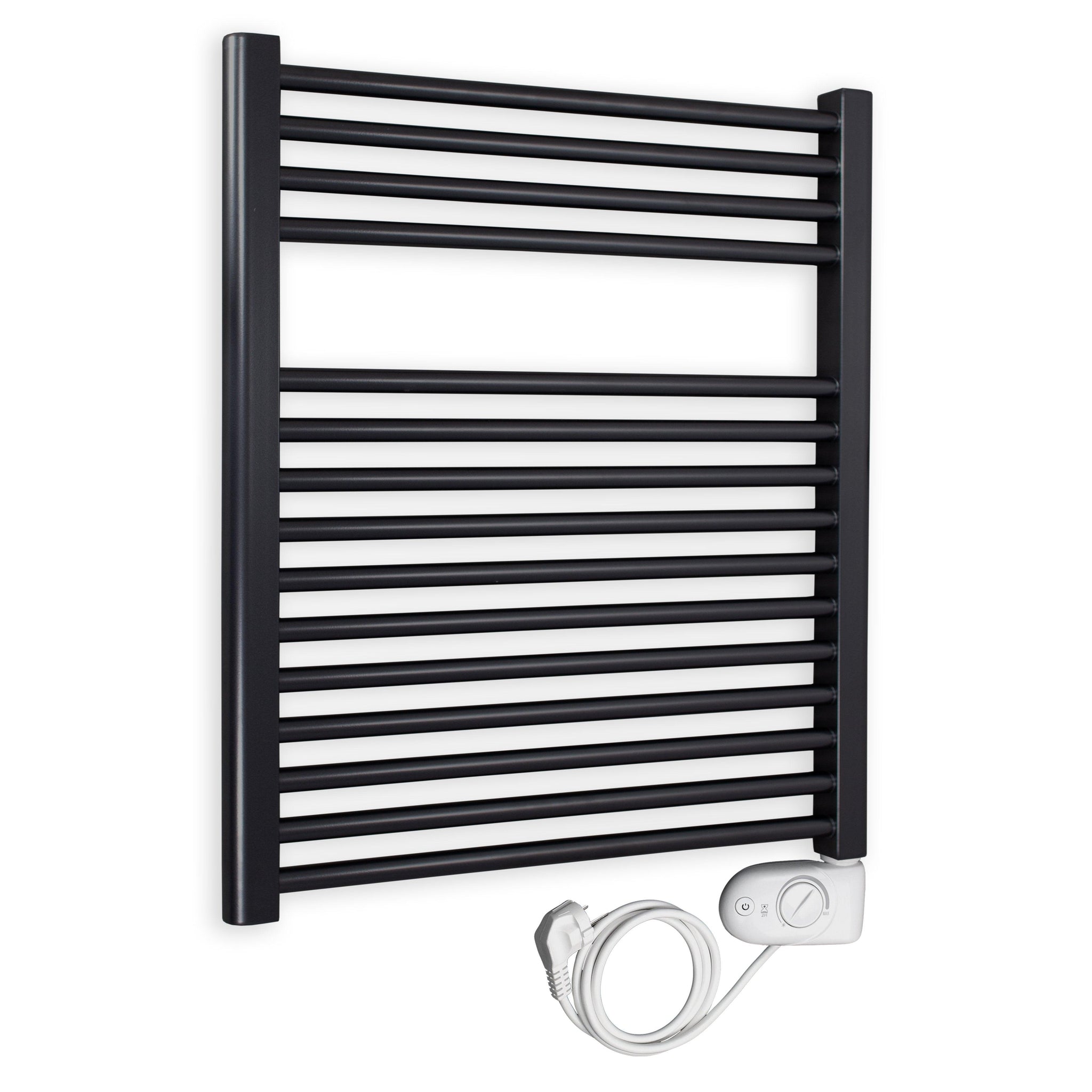 Badheizkörper gerade mit analogem Thermostat 764 x 750 schwarz Elektroheizkörper Handtuchwärmer elektrischer Handtuchhalter - heizkoerper.shop