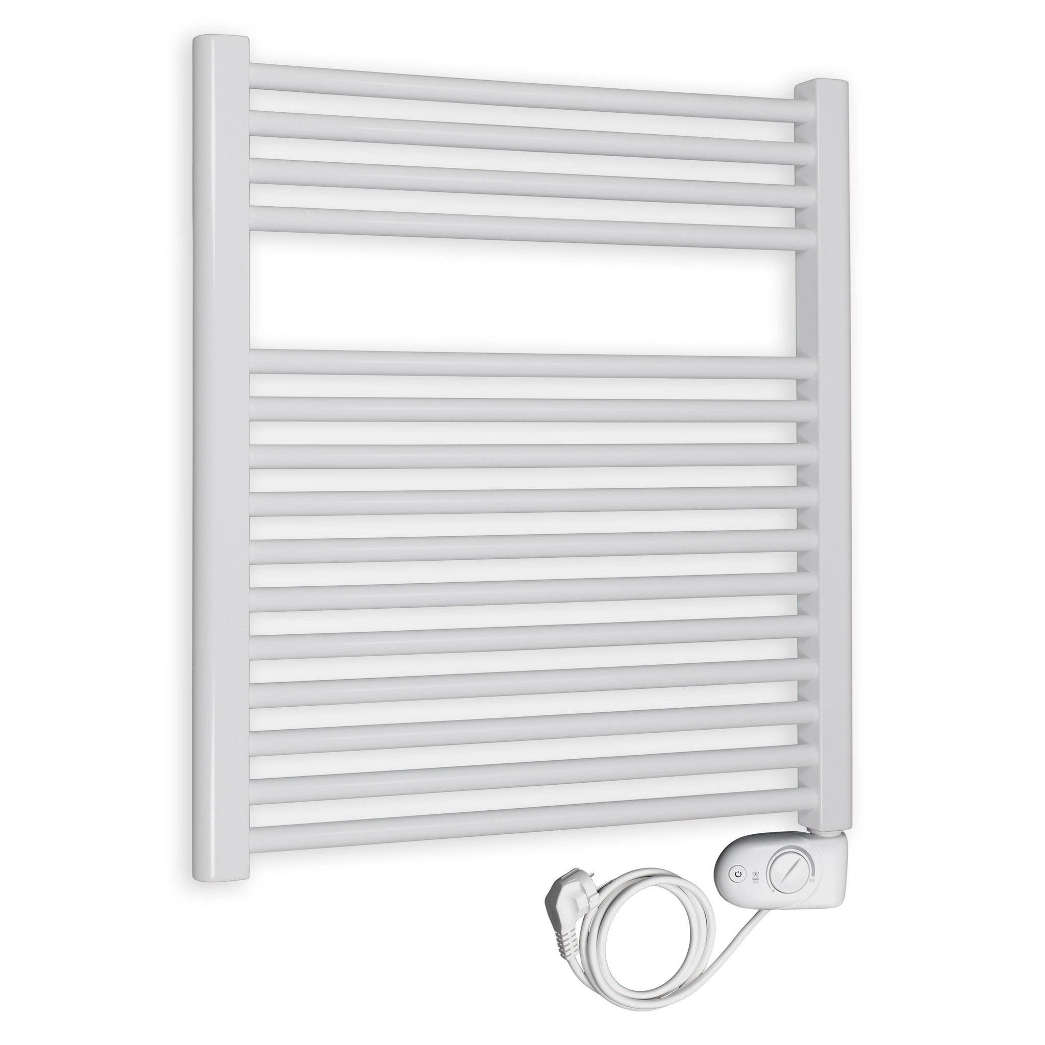 Badheizkörper gerade mit analogem Thermostat 764 x 750 weiß Elektroheizkörper Handtuchwärmer elektrischer Handtuchhalter - heizkoerper.shop