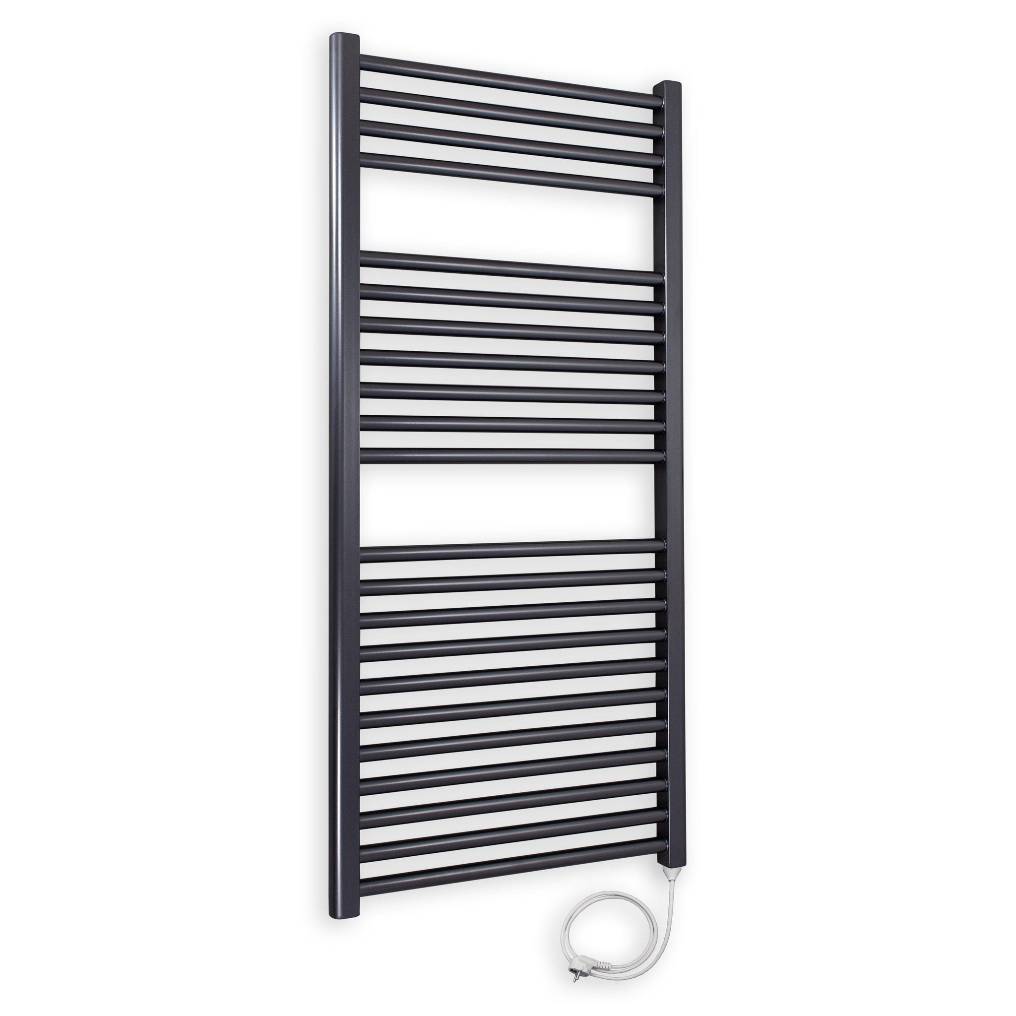 Badheizkörper gerade mit Stecker 1160 x 600 anthrazit Elektroheizkörper Handtuchwärmer elektrischer Handtuchhalter Badezimmer Heizung - heizkoerper.shop
