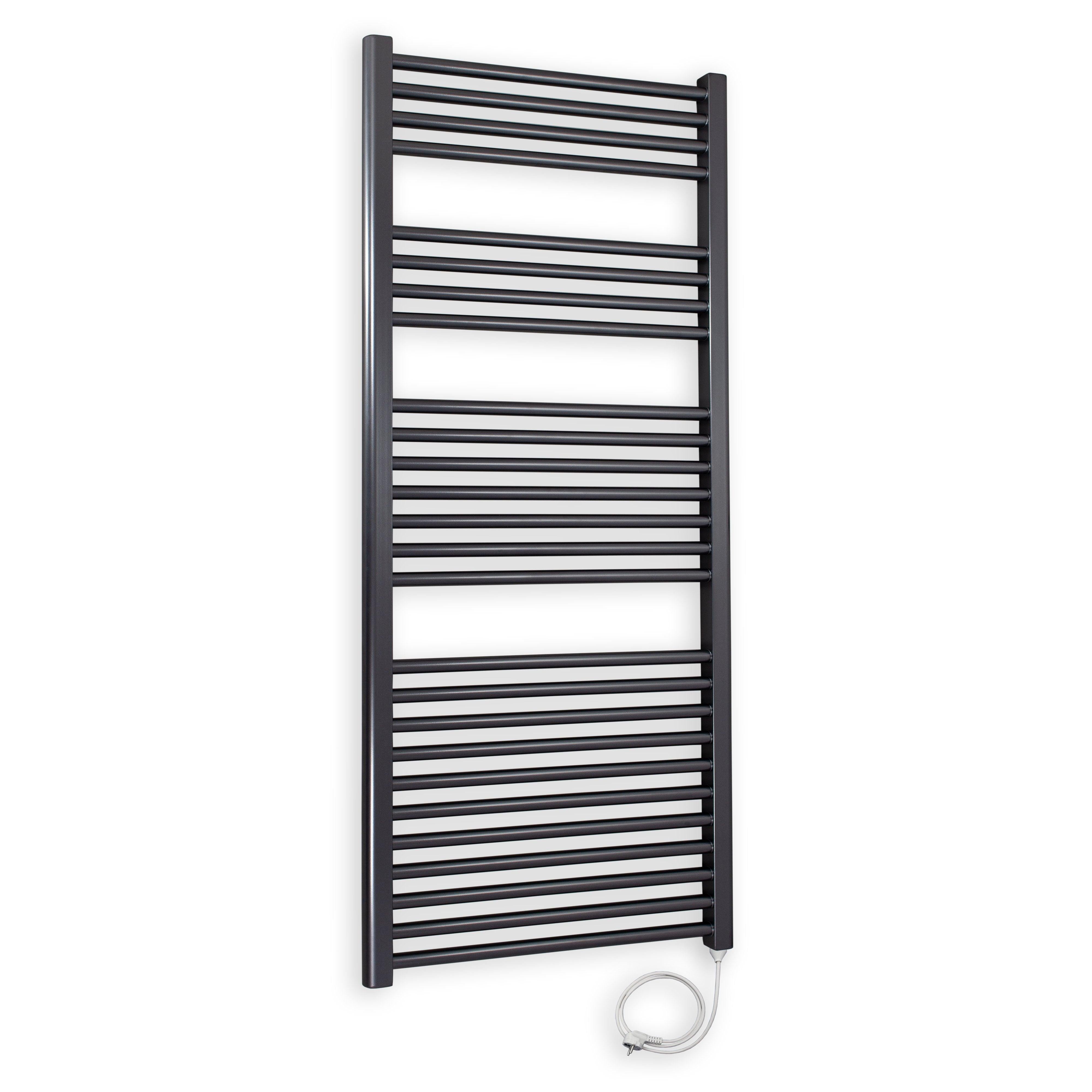Badheizkörper gerade mit Stecker 1424 x 500 anthrazit Elektroheizkörper Handtuchwärmer elektrischer Handtuchhalter Badezimmer Heizung - heizkoerper.shop