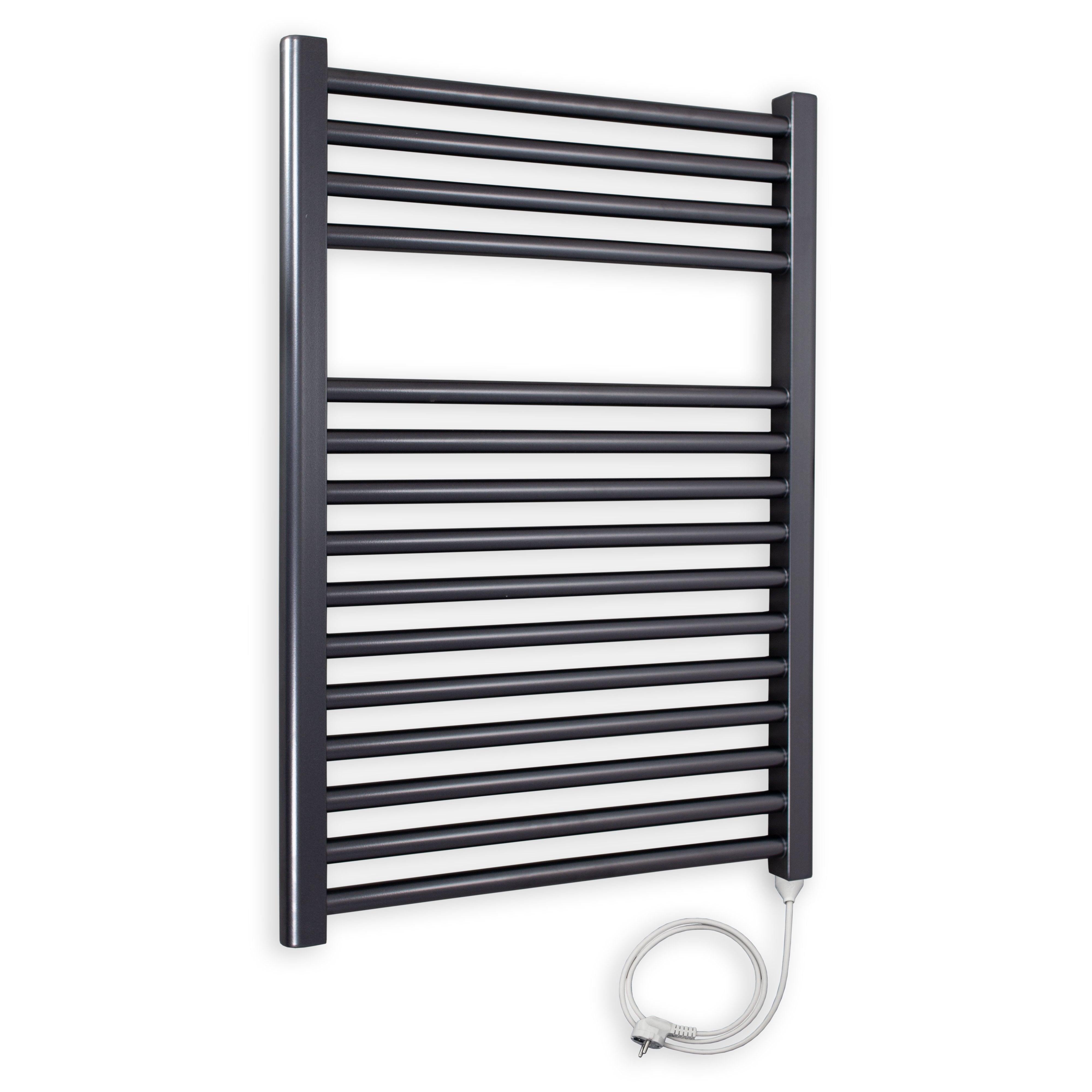 Badheizkörper gerade mit Stecker 764 x 600 anthrazit Elektroheizkörper Handtuchwärmer elektrischer Handtuchhalter Badezimmer Heizung - heizkoerper.shop