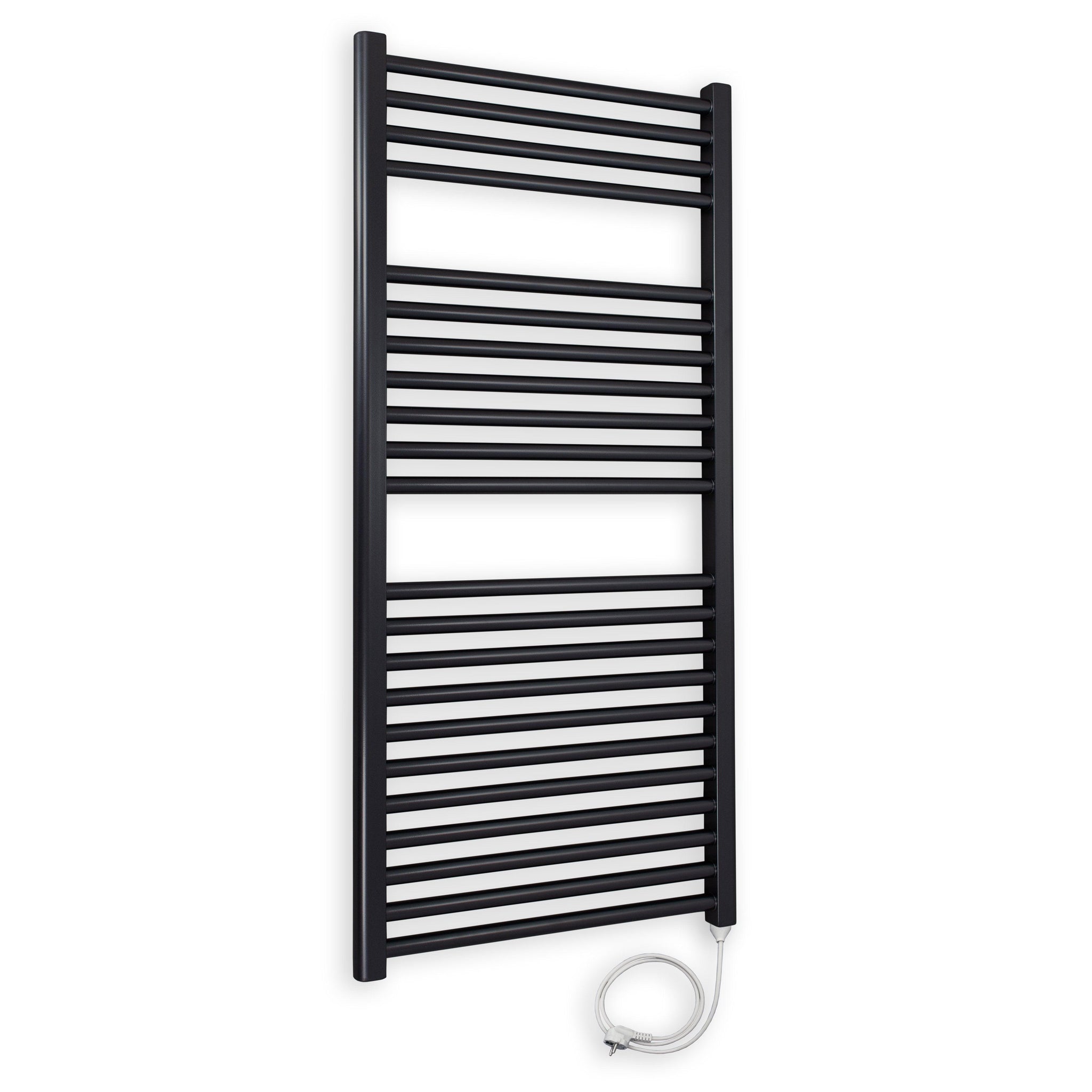 Badheizkörper gerade mit Stecker 1160 x 600 schwarz Elektroheizkörper Handtuchwärmer elektrischer Handtuchhalter Badezimmer Heizung - heizkoerper.shop