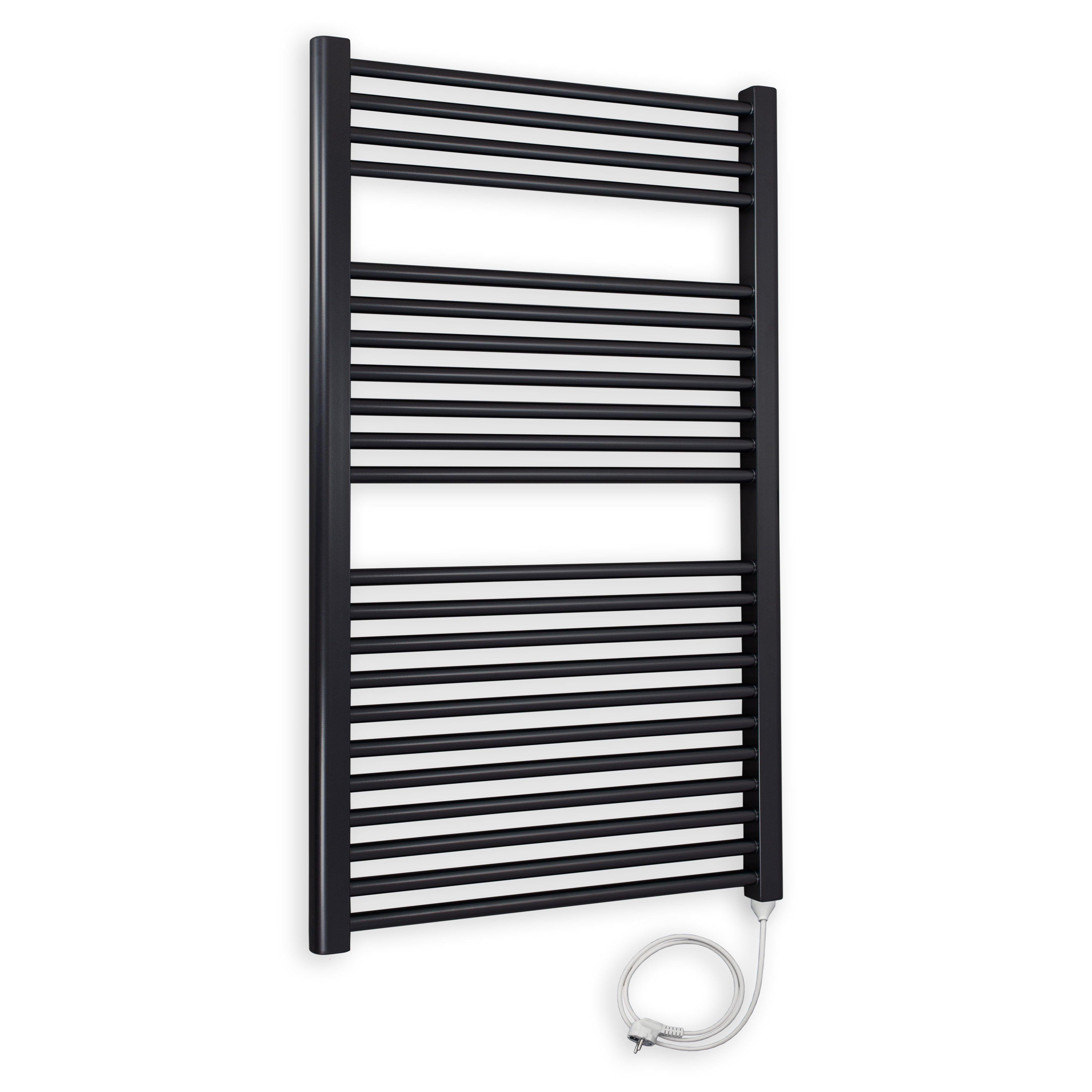 Badheizkörper gerade mit Stecker 1160 x 750 schwarz Elektroheizkörper Handtuchwärmer elektrischer Handtuchhalter Badezimmer Heizung - heizkoerper.shop