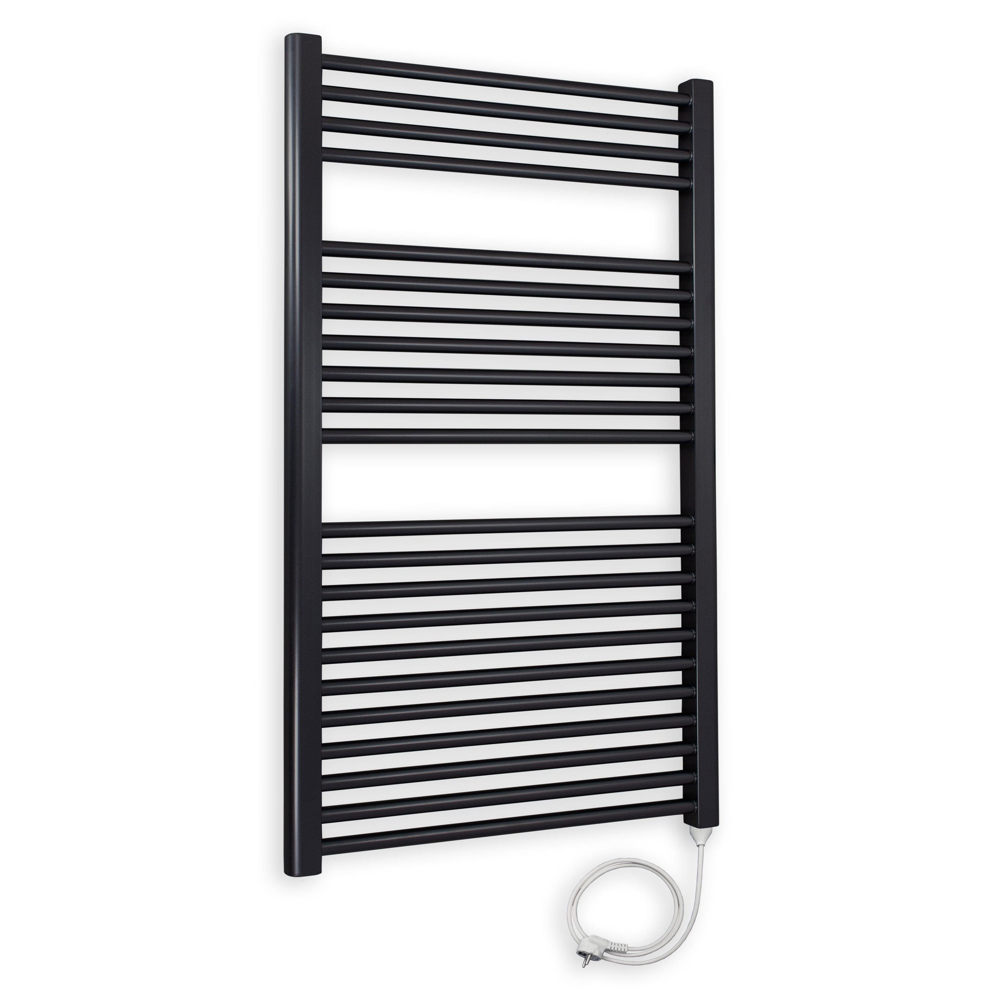 Badheizkörper gerade mit Stecker 1160 x 750 schwarz Elektroheizkörper Handtuchwärmer elektrischer Handtuchhalter Badezimmer Heizung - heizkoerper.shop