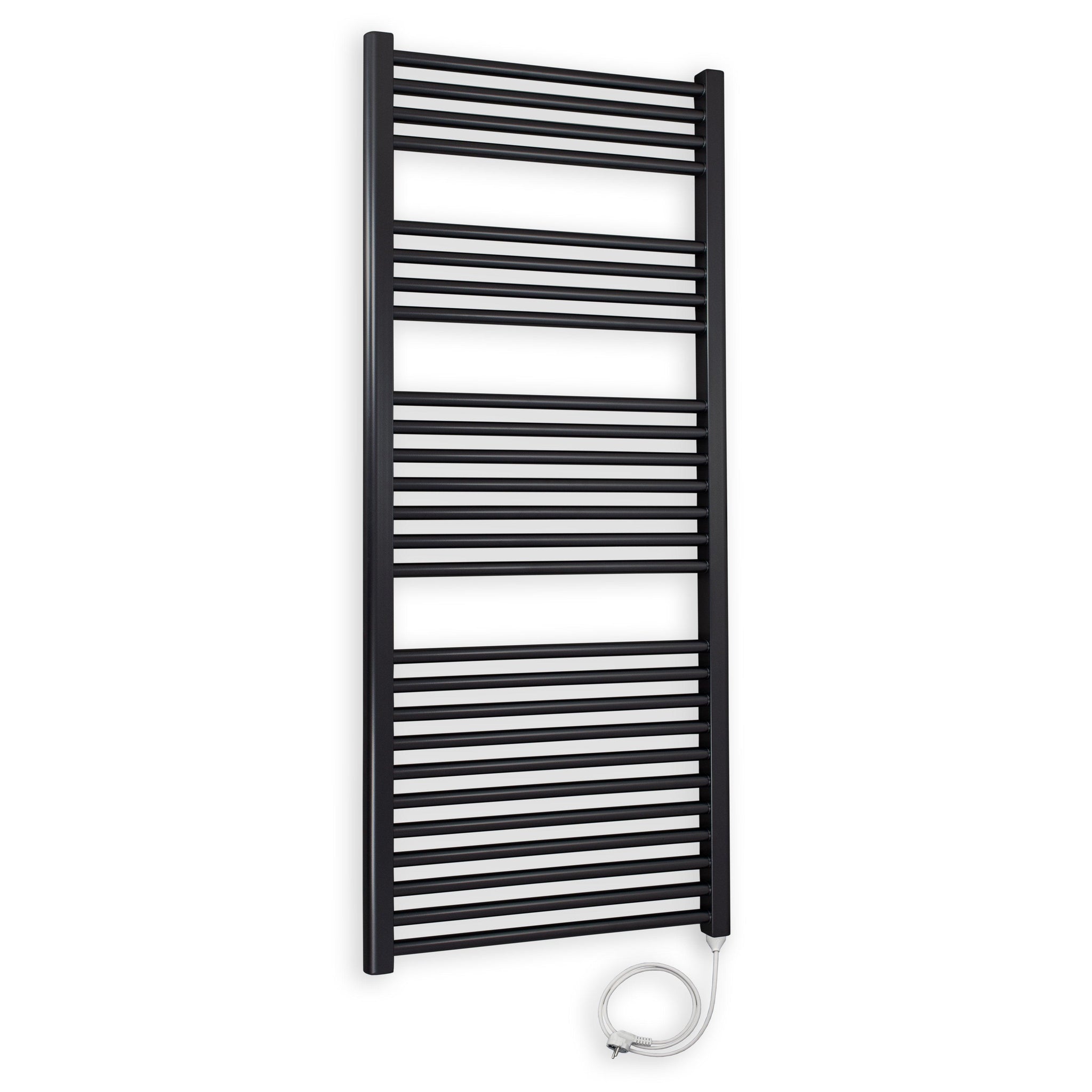 Badheizkörper gerade mit Stecker 1424 x 500 schwarz Elektroheizkörper Handtuchwärmer elektrischer Handtuchhalter Badezimmer Heizung - heizkoerper.shop