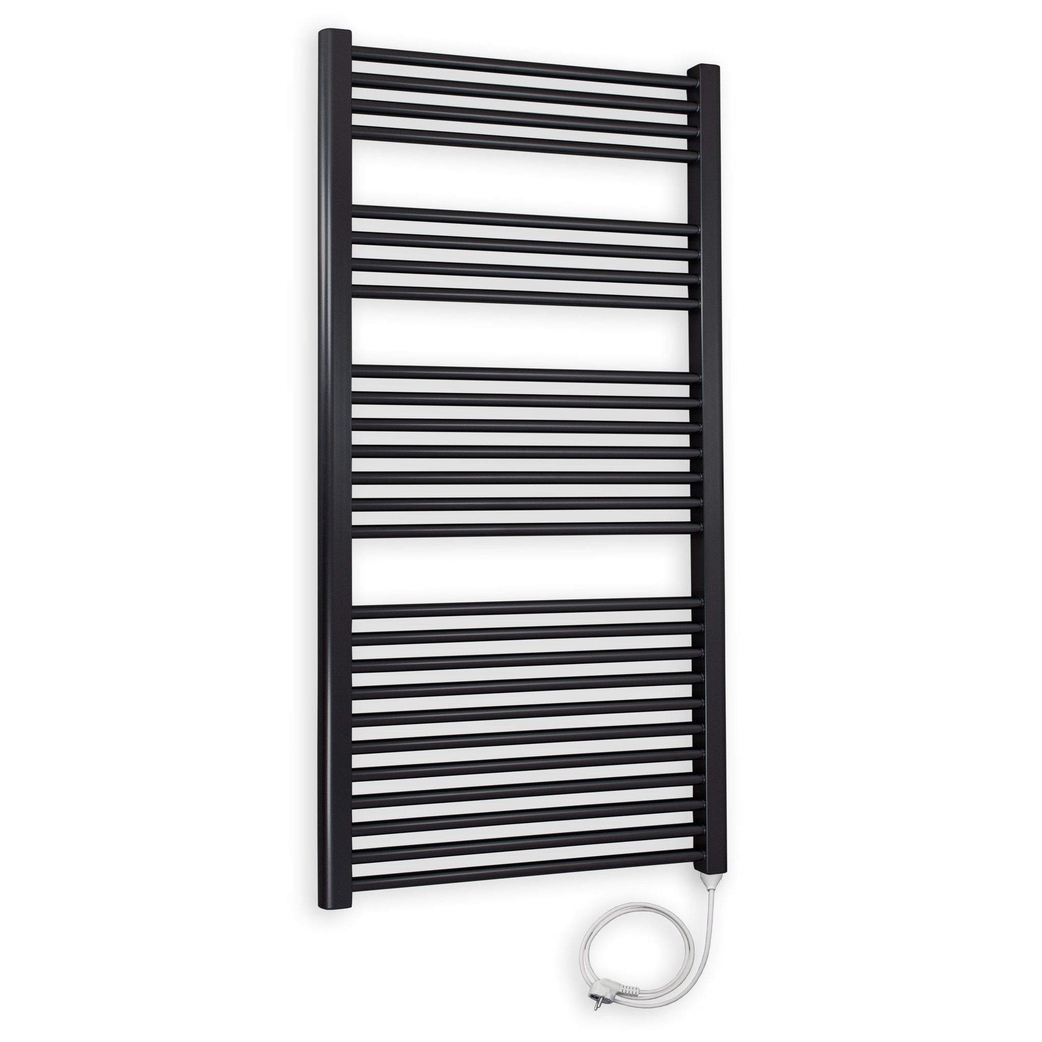 Badheizkörper gerade mit Stecker 1424 x 600 schwarz Elektroheizkörper Handtuchwärmer elektrischer Handtuchhalter Badezimmer Heizung - heizkoerper.shop