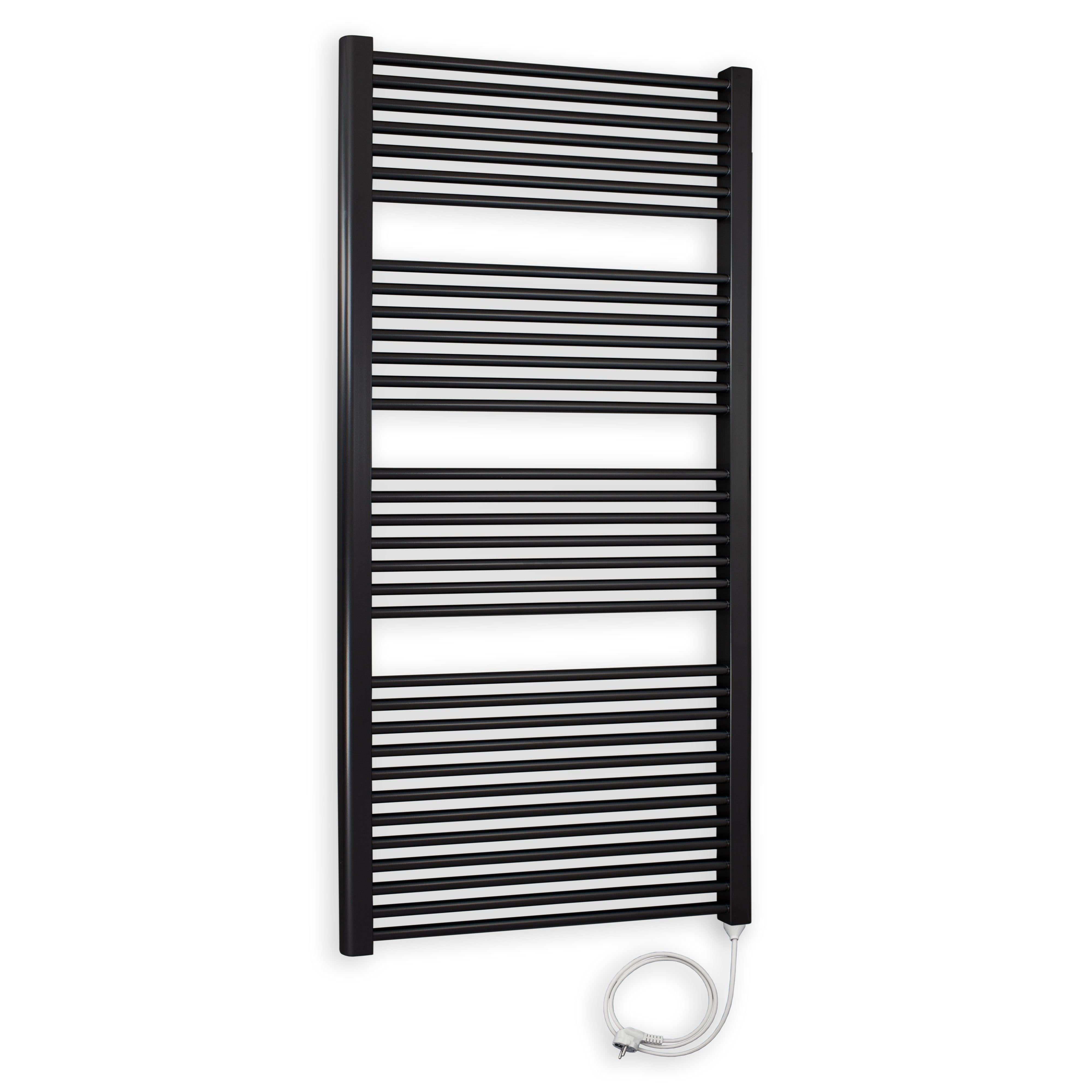 Badheizkörper gerade mit Stecker 1732 x 600 schwarz Elektroheizkörper Handtuchwärmer elektrischer Handtuchhalter Badezimmer Heizung - heizkoerper.shop