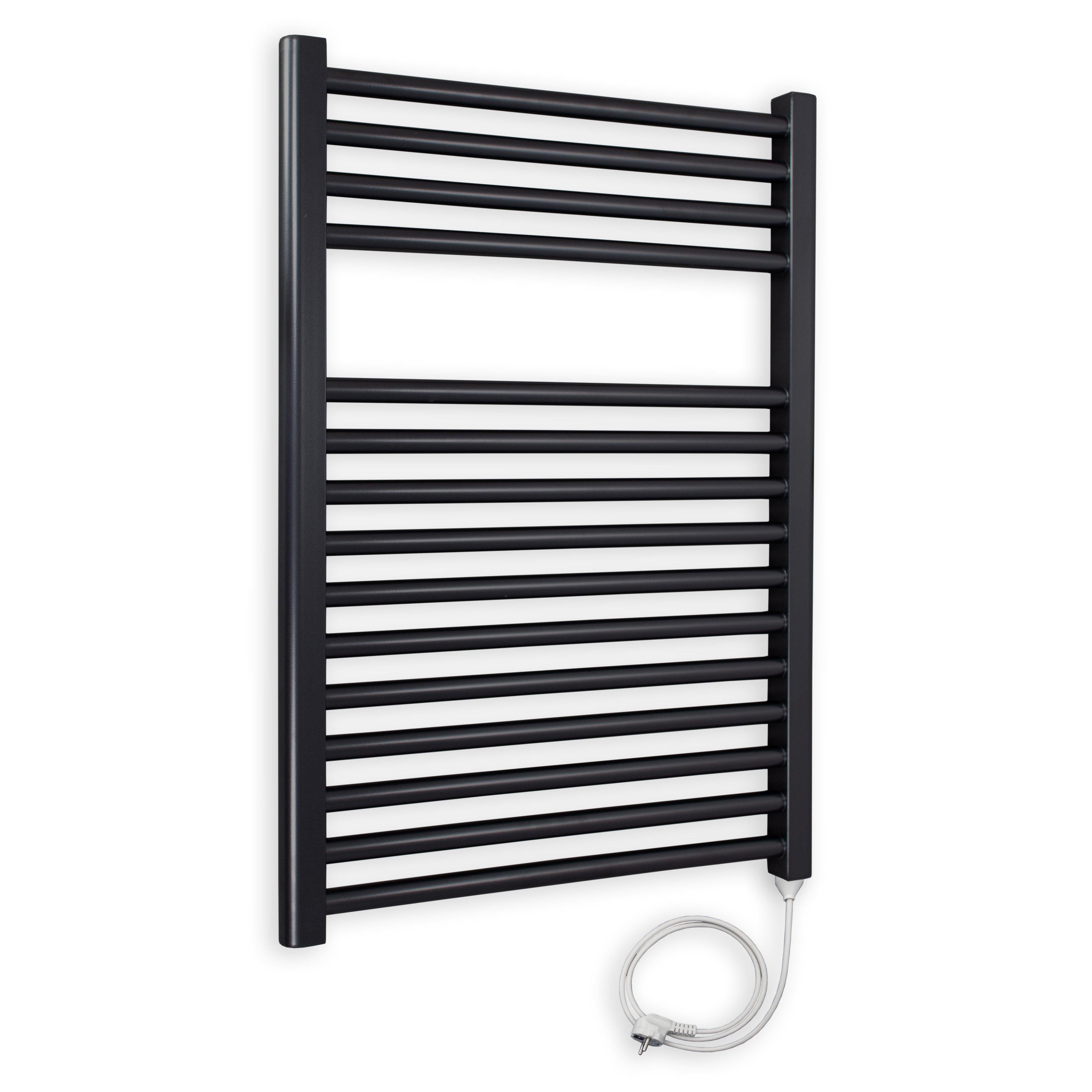 Badheizkörper gerade mit Stecker 764 x 600 schwarz Elektroheizkörper Handtuchwärmer elektrischer Handtuchhalter Badezimmer Heizung - heizkoerper.shop