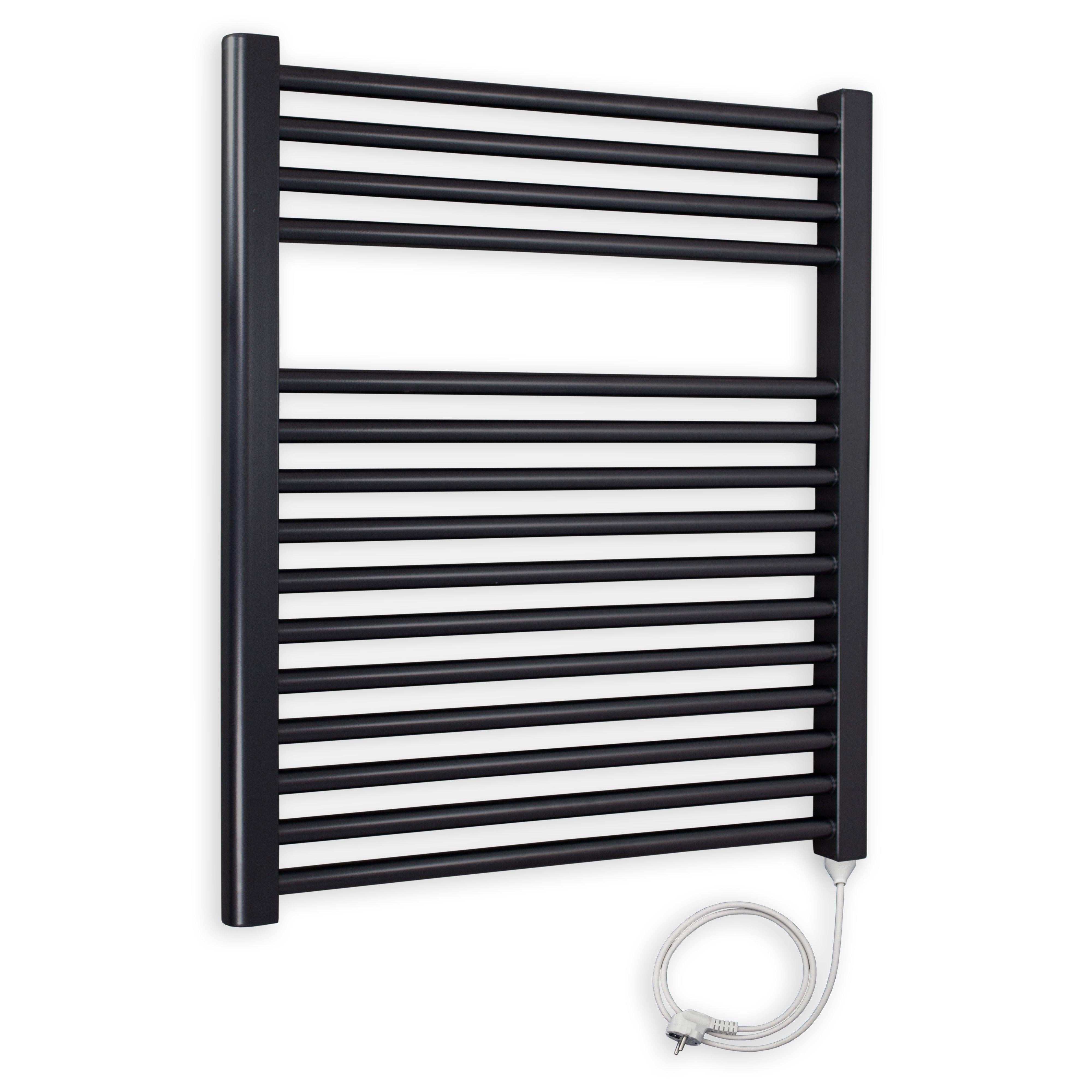 Badheizkörper gerade mit Stecker 764 x 750 schwarz Elektroheizkörper Handtuchwärmer elektrischer Handtuchhalter Badezimmer Heizung - heizkoerper.shop