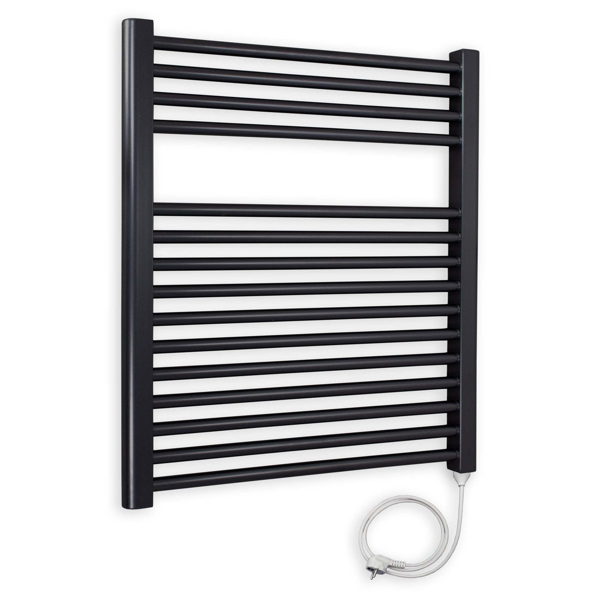 Badheizkörper gerade mit Stecker 764 x 750 schwarz Elektroheizkörper Handtuchwärmer elektrischer Handtuchhalter Badezimmer Heizung - heizkoerper.shop