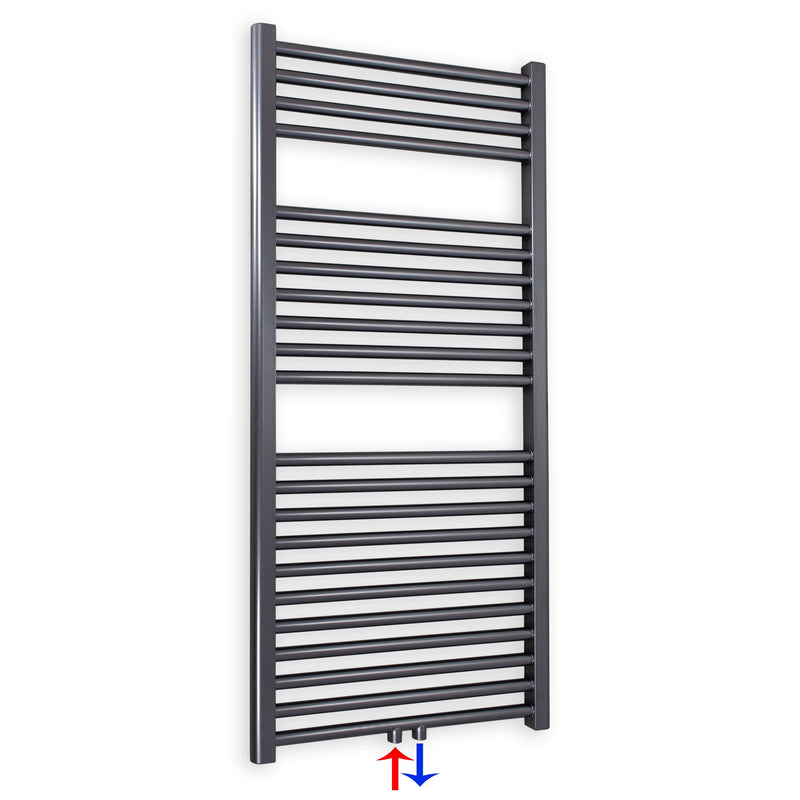 Badheizkörper gerade mit Mittenanschluss 1160 x 600 anthrazit Handtuchhalter Badezimmer Heizung Handtuchwärmer - heizkoerper.shop