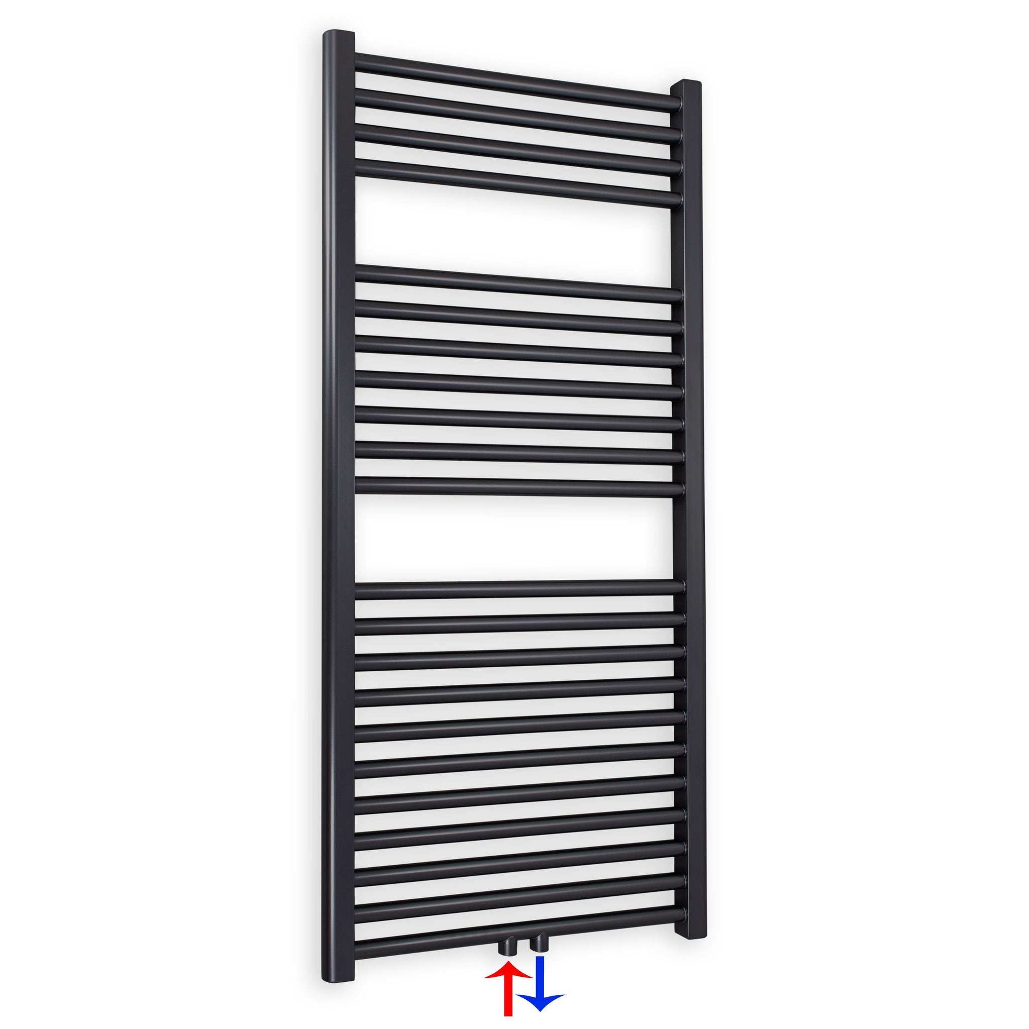 Badheizkörper gerade mit Mittenanschluss 1160 x 600 schwarz Handtuchhalter Badezimmer Heizung Handtuchwärmer - heizkoerper.shop