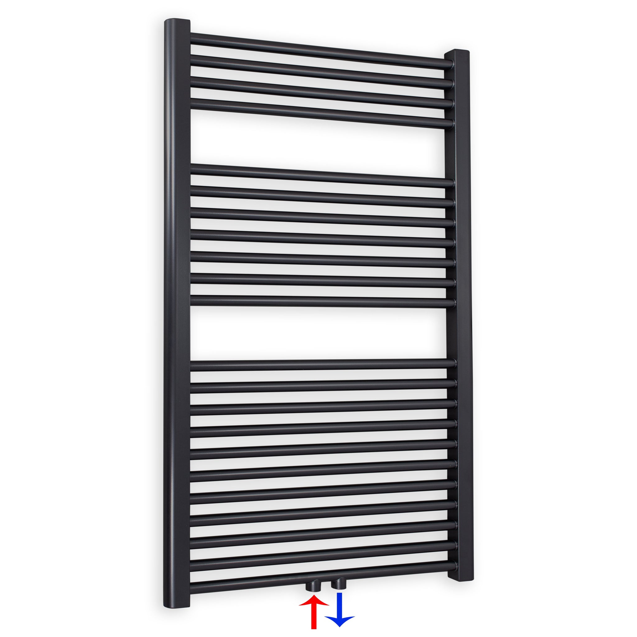 Badheizkörper gerade mit Mittenanschluss 1160 x 750 schwarz Handtuchhalter Badezimmer Heizung Handtuchwärmer - heizkoerper.shop
