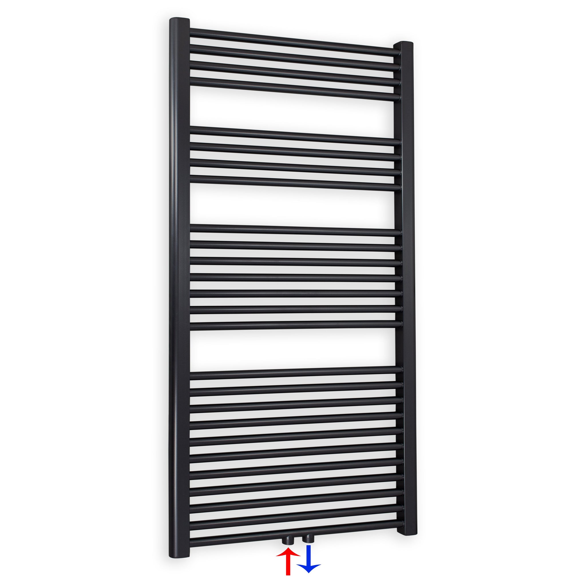 Badheizkörper gerade mit Mittenanschluss 1424 x 750 schwarz Handtuchhalter Badezimmer Heizung Handtuchwärmer - heizkoerper.shop