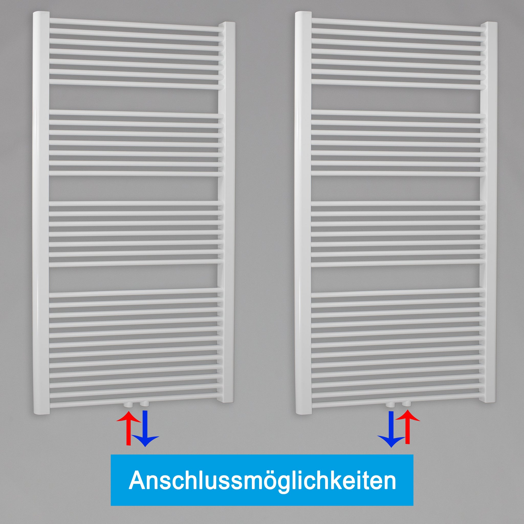 Badheizkörper gerade mit Mittenanschluss Handtuchhalter Badezimmer Heizung Handtuchwärmer 1732 x 600 weiß Anschlussmöglichkeiten - heizkoerper.shop