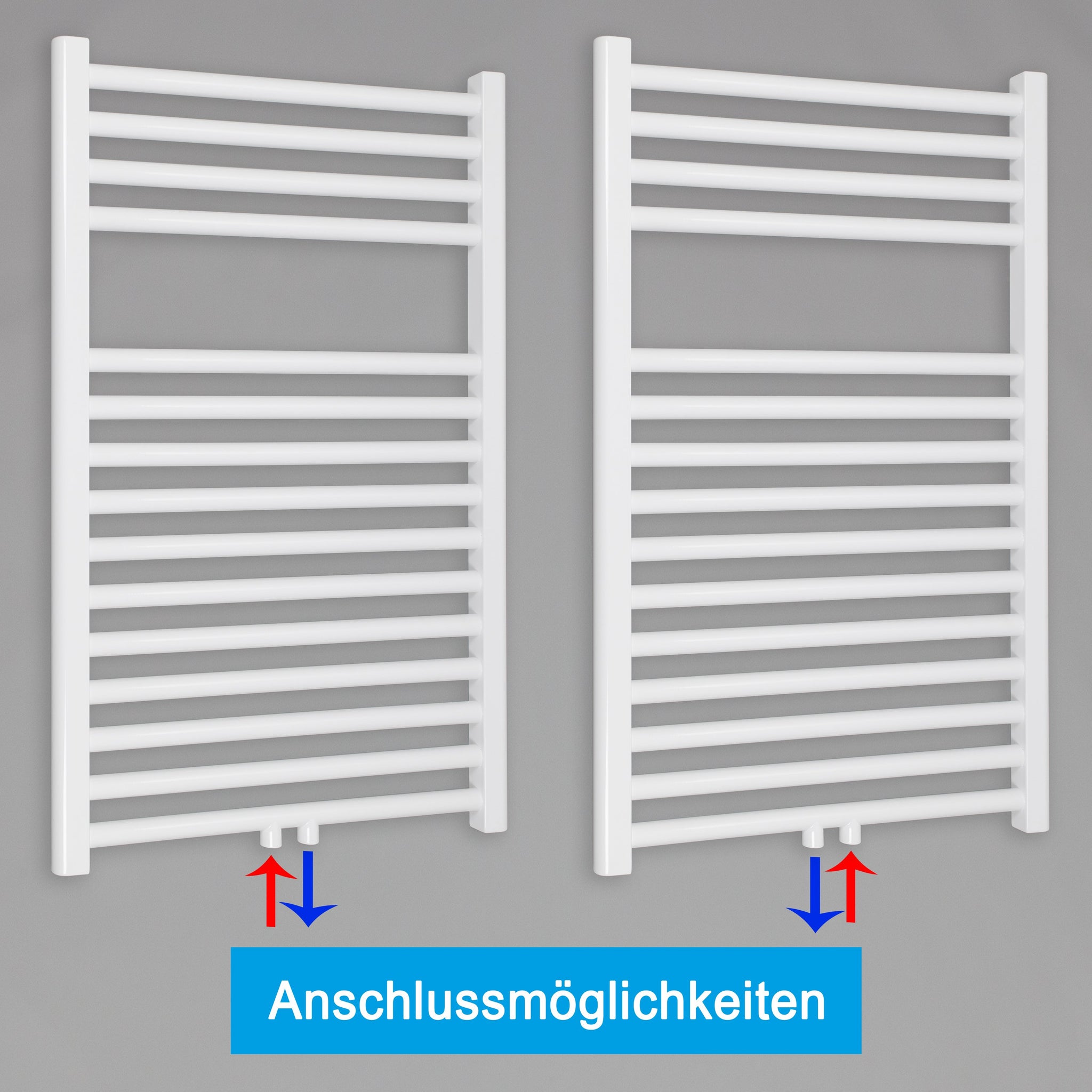 Badheizkörper gerade mit Mittenanschluss Handtuchhalter Badezimmer Heizung Handtuchwärmer 764 x 600 weiß Anschlussmöglichkeiten - heizkoerper.shop
