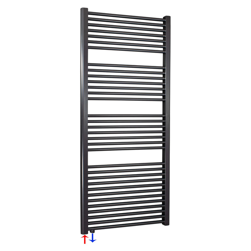Badheizkörper anthrazit 1732 x 600 Handtuchheizkörper mit Anschluss links oder rechts | mit versetztem Mittelanschluss - heizkoerper.shop