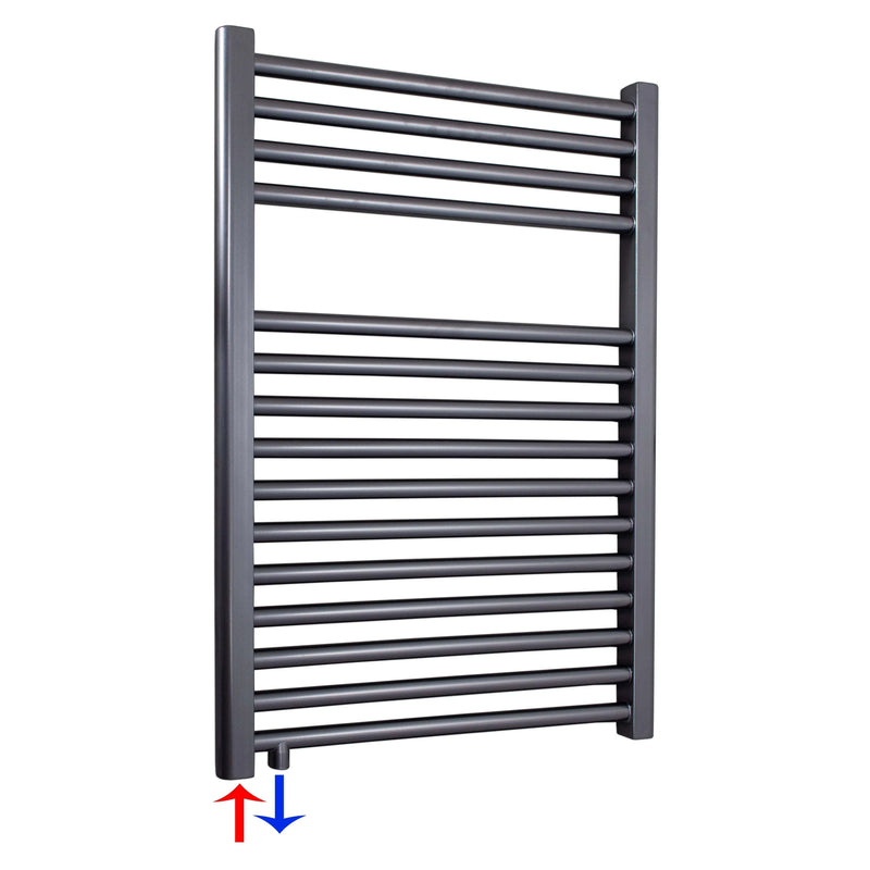 Badheizkörper anthrazit 764 x 600 Handtuchheizkörper mit Anschluss links oder rechts | mit versetztem Mittelanschluss - heizkoerper.shop