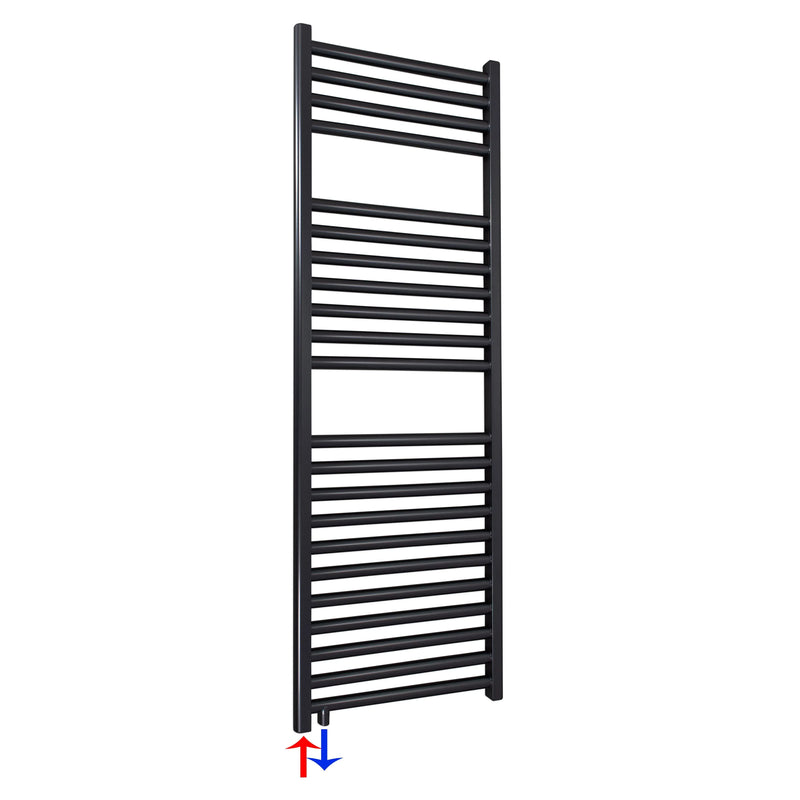 Badheizkörper schwarz 1160 x 400 Handtuchheizkörper mit Anschluss links oder rechts | mit versetztem Mittelanschluss - heizkoerper.shop