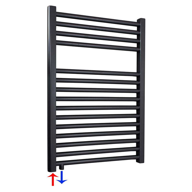 Badheizkörper schwarz 764 x 600 Handtuchheizkörper mit Anschluss links oder rechts | mit versetztem Mittelanschluss - heizkoerper.shop