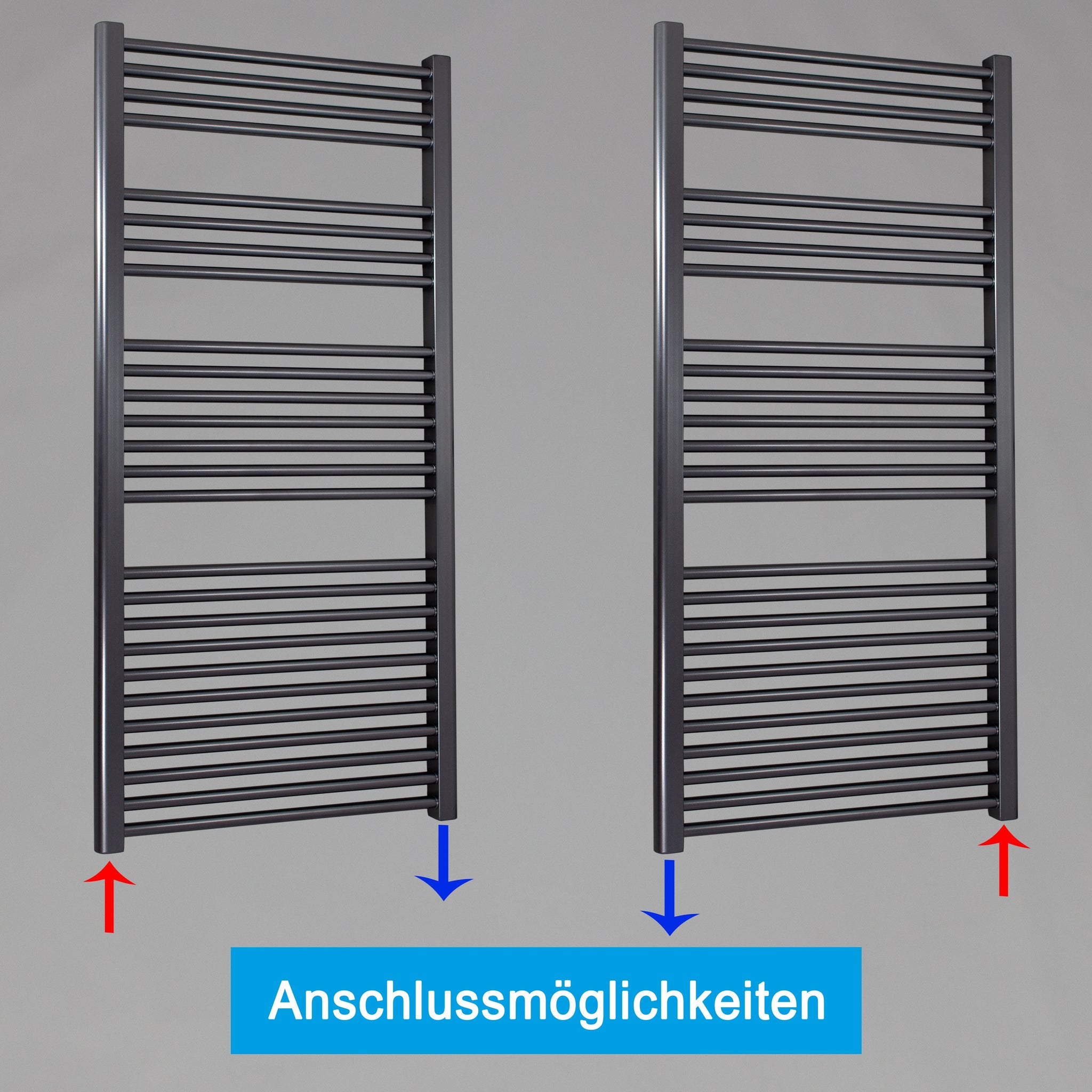 Badheizkörper gerade mit Standardanschluss Handtuchhalter Badezimmer Heizung Handtuchwärmer 1424 x 600 anthrazit Anschlussmöglichkeiten - heizkoerper.shop