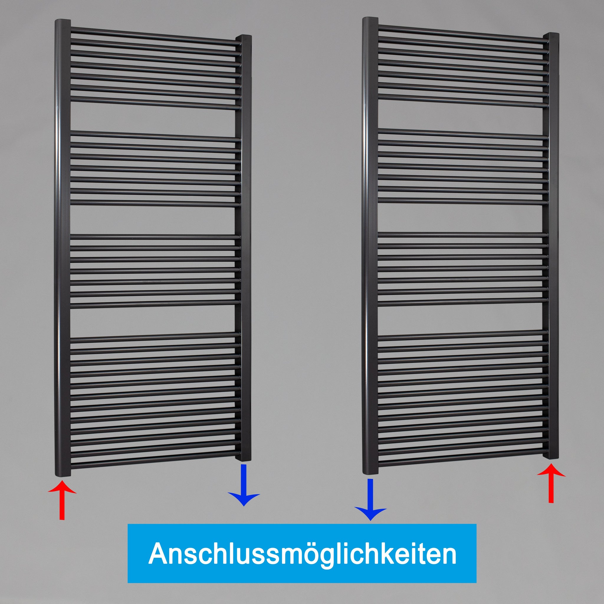 Badheizkörper gerade mit Standardanschluss Handtuchhalter Badezimmer Heizung Handtuchwärmer 1732 x 600 anthrazit Anschlussmöglichkeiten - heizkoerper.shop