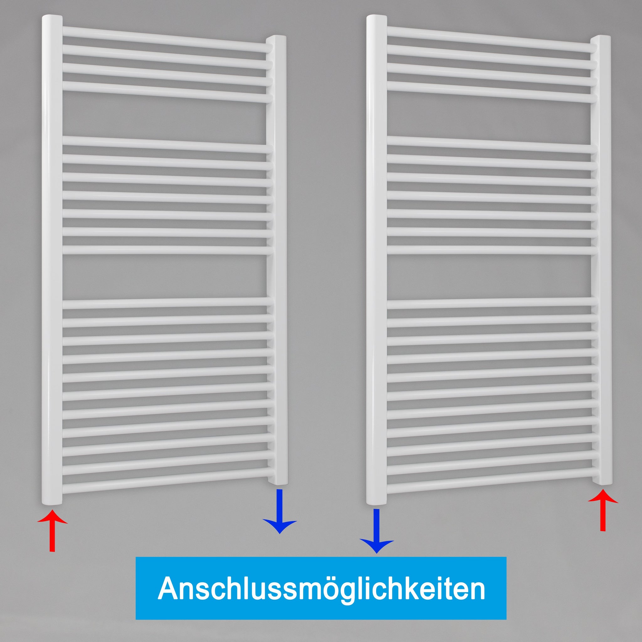 Badheizkörper gerade mit Standardanschluss Handtuchhalter Badezimmer Heizung Handtuchwärmer 1160 x 600 weiß Anschlussmöglichkeiten - heizkoerper.shop