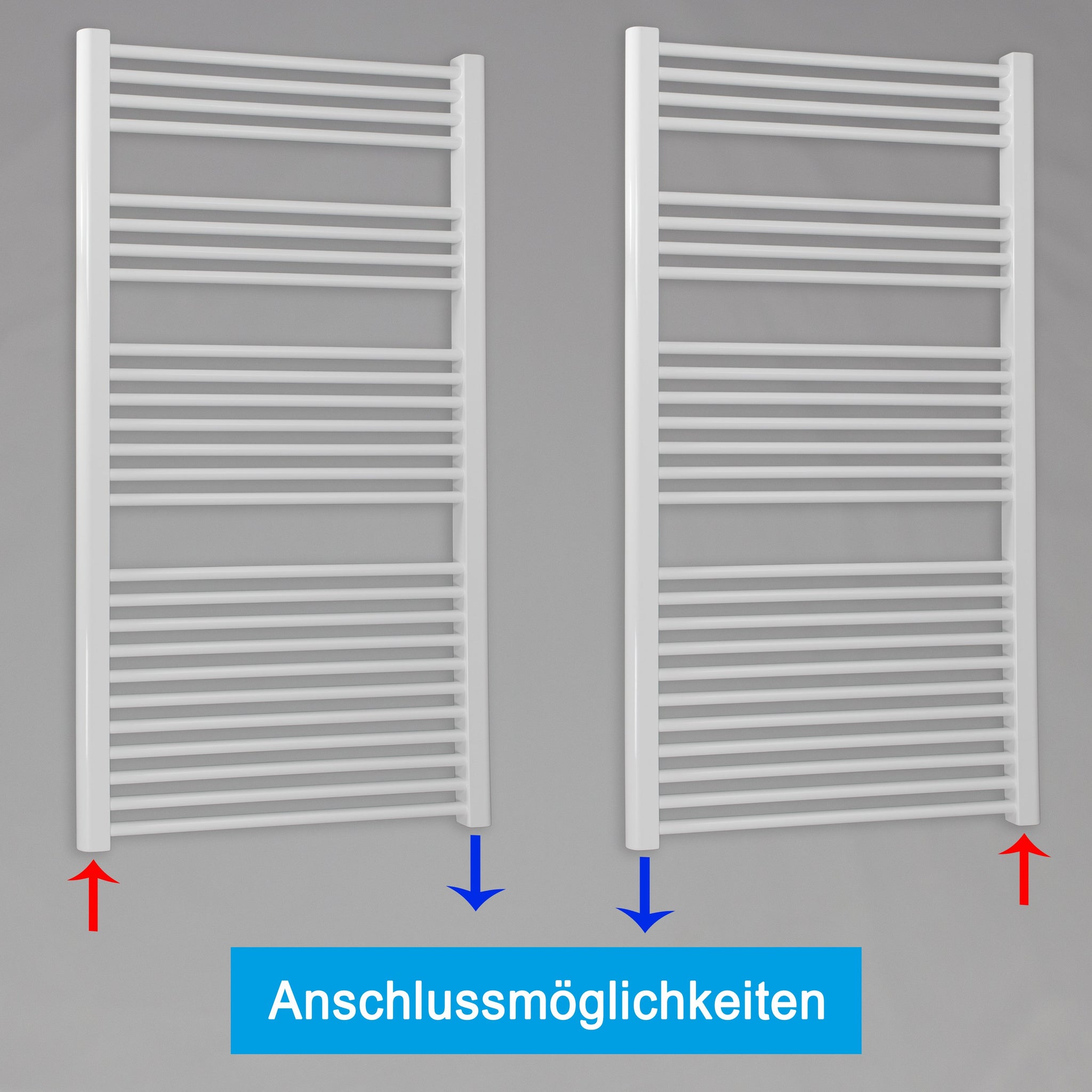 Badheizkörper gerade mit Standardanschluss Handtuchhalter Badezimmer Heizung Handtuchwärmer 1424 x 600 weiß Anschlussmöglichkeiten - heizkoerper.shop